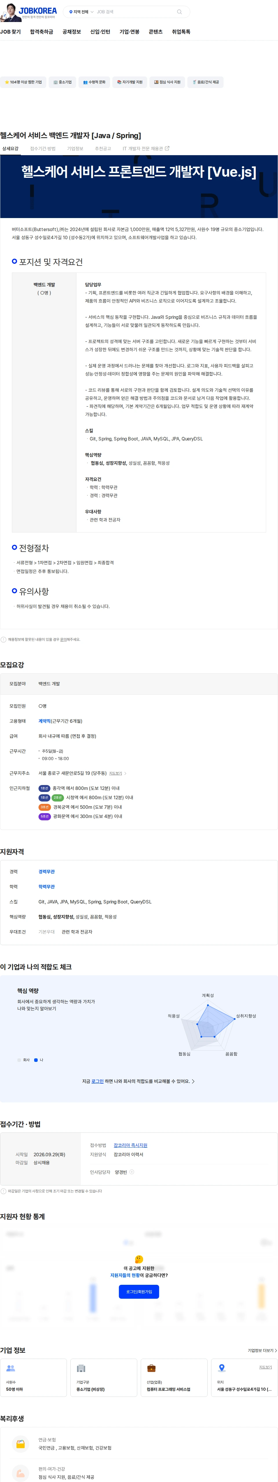 버터소프트 헬스케어 서비스 백엔드 개발자 [Java / Spring] 채용공고