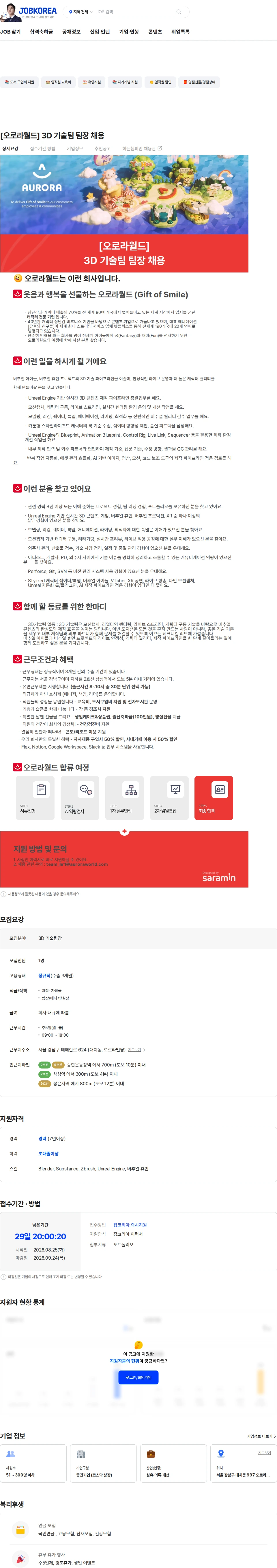 오로라월드 [오로라월드] 3D 기술팀 팀장 채용 채용공고