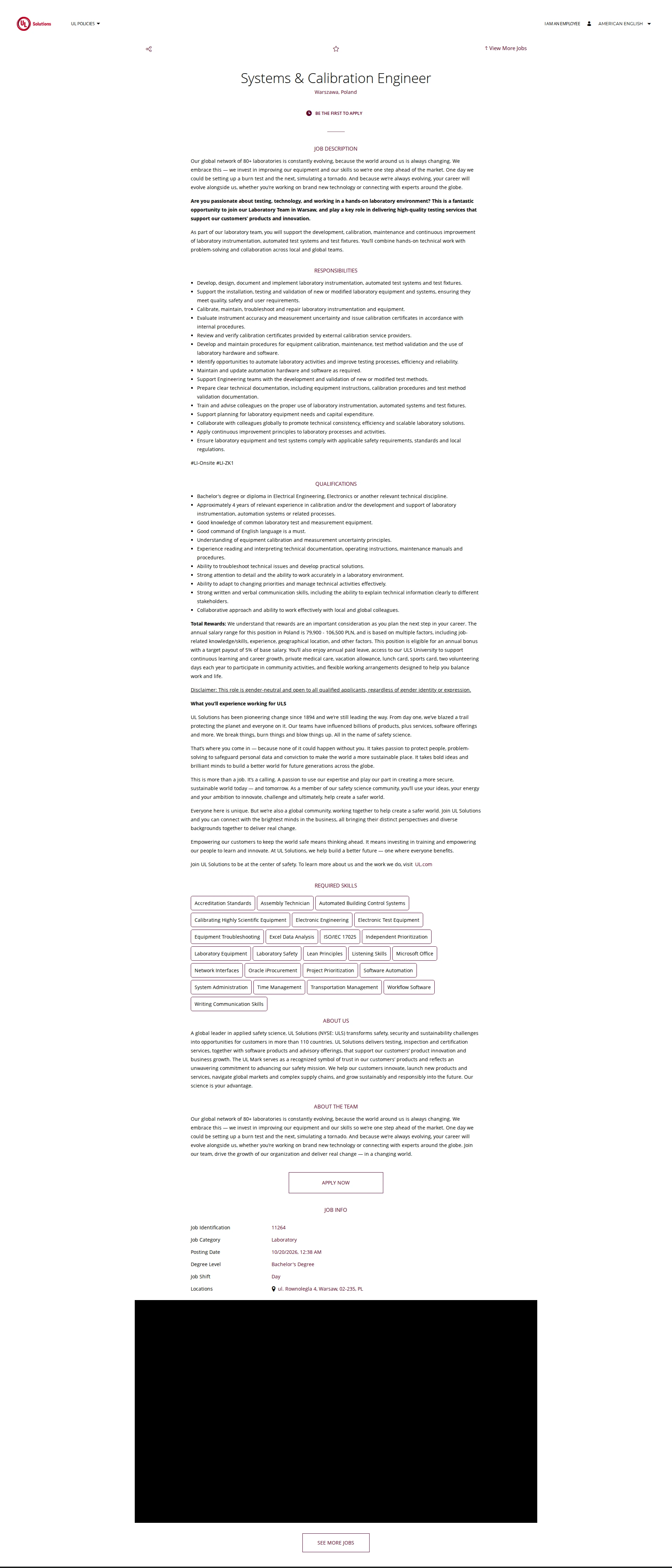 UL Solutions Systems & Calibration Engineer 채용공고