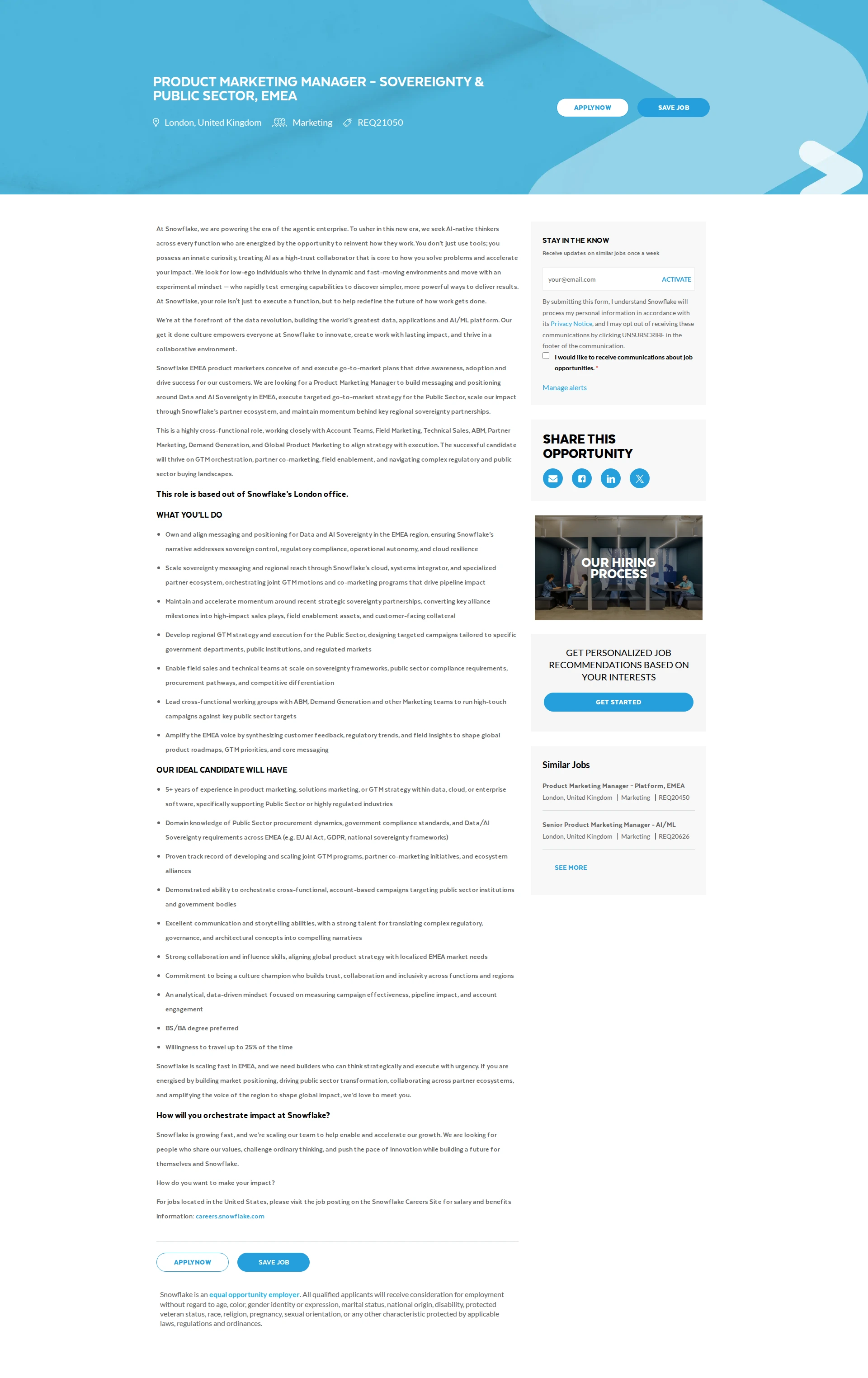 스노우플레이크 Product Marketing Manager – Sovereignty & Public Sector, EMEA 채용공고