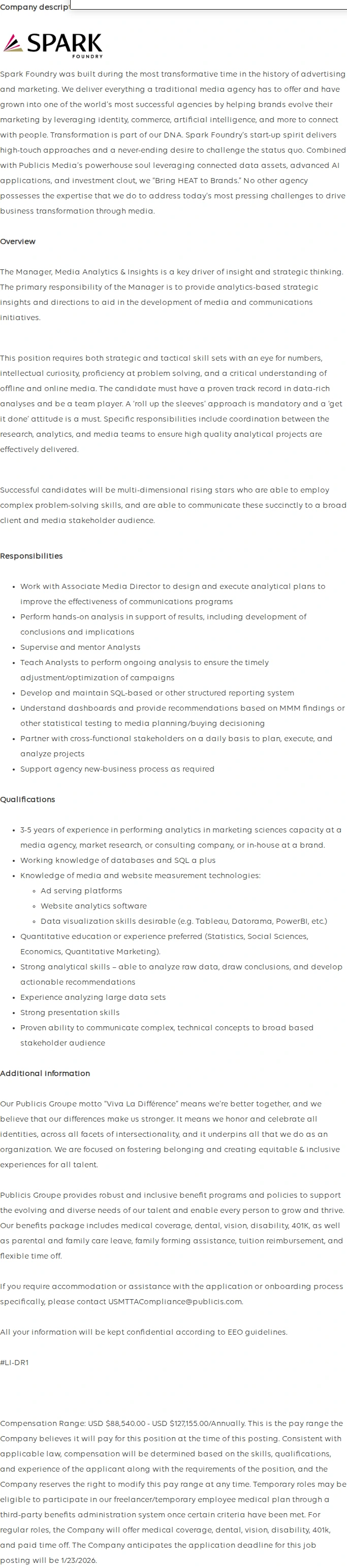 Publicis Groupe Manager 채용공고