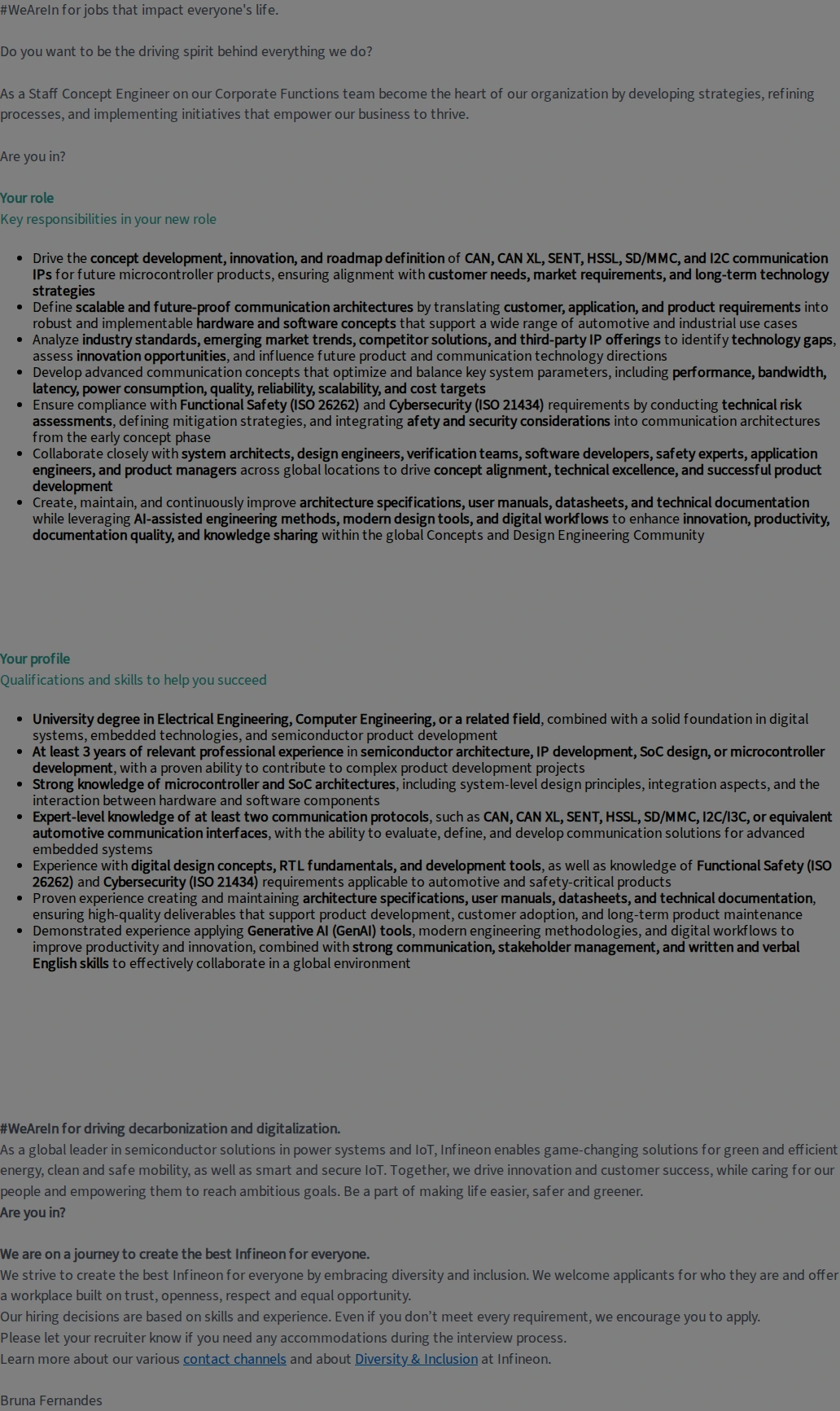 인피니언테크놀로지스코리아 Staff Digital Concept Engineer Automotive Microcontroller Communication IPs (f/m/div) 채용공고