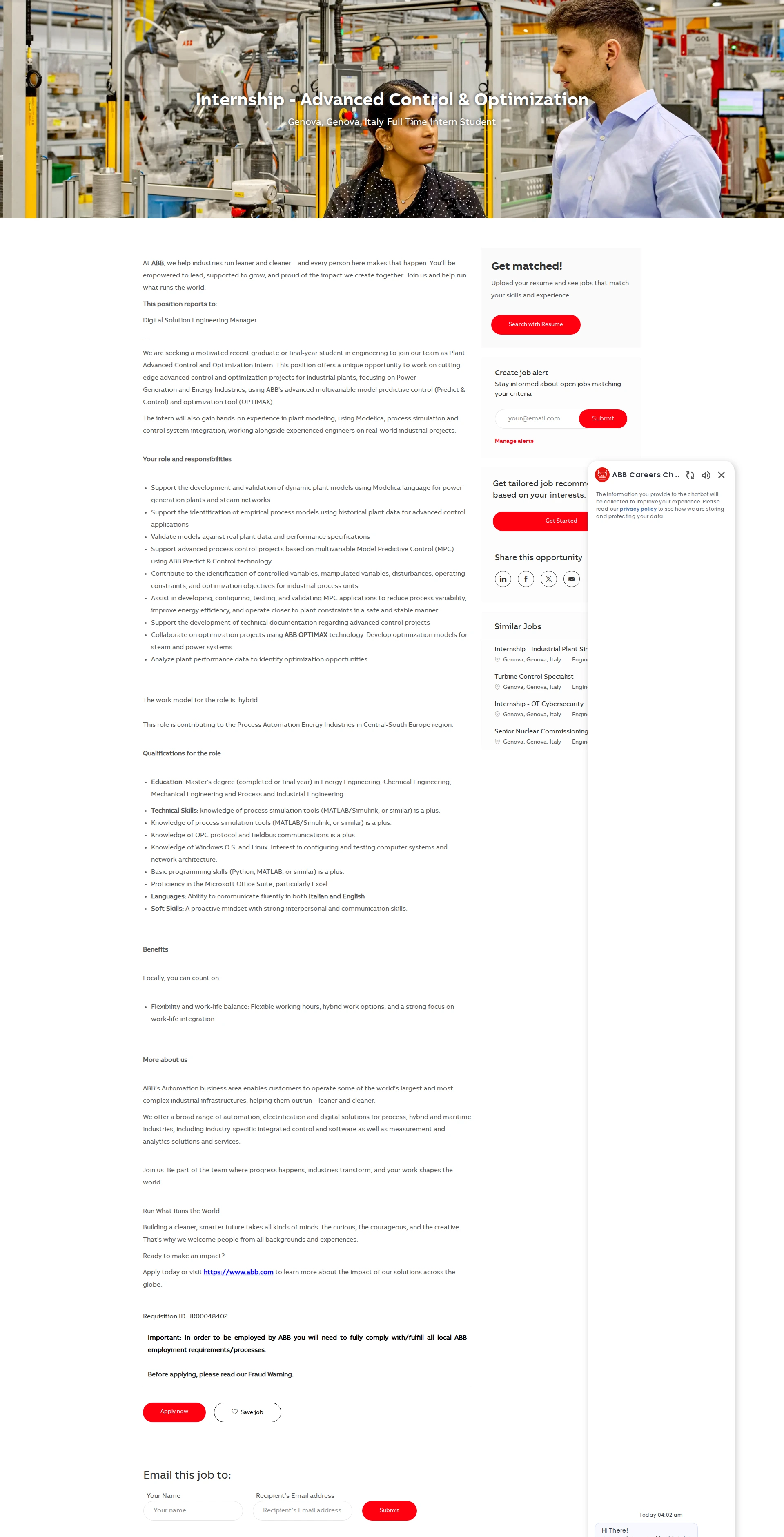 ABB코리아 Internship - Advanced Control & Optimization 채용공고