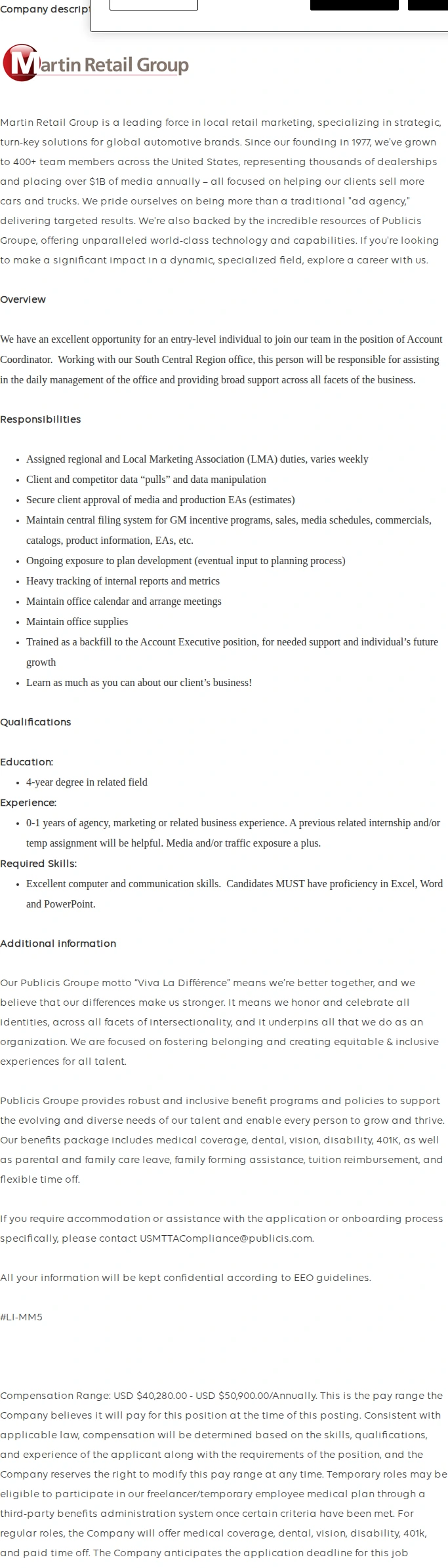 Publicis Groupe Account Coordinator 채용공고