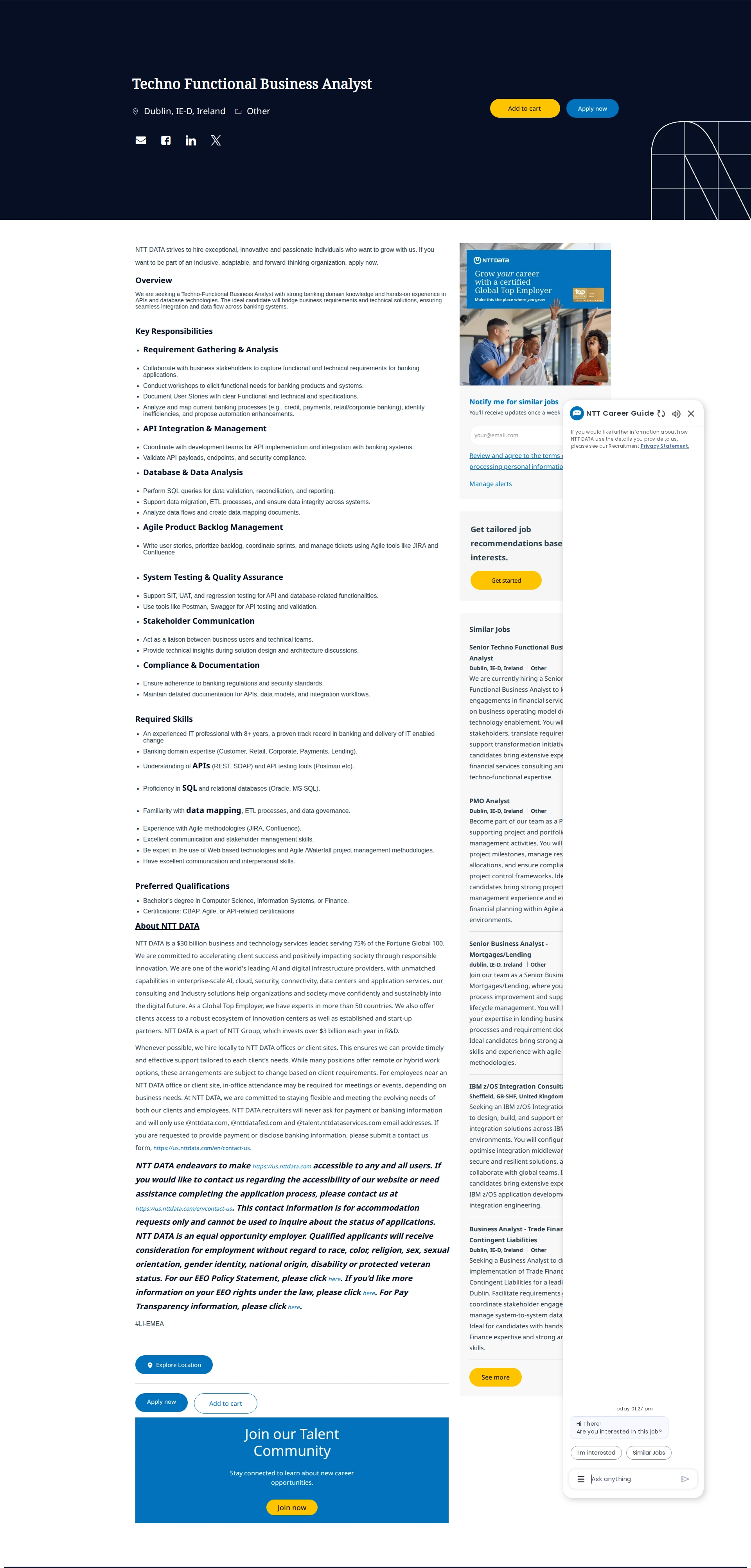 NTT데이터 Techno Functional Business Analyst 채용공고