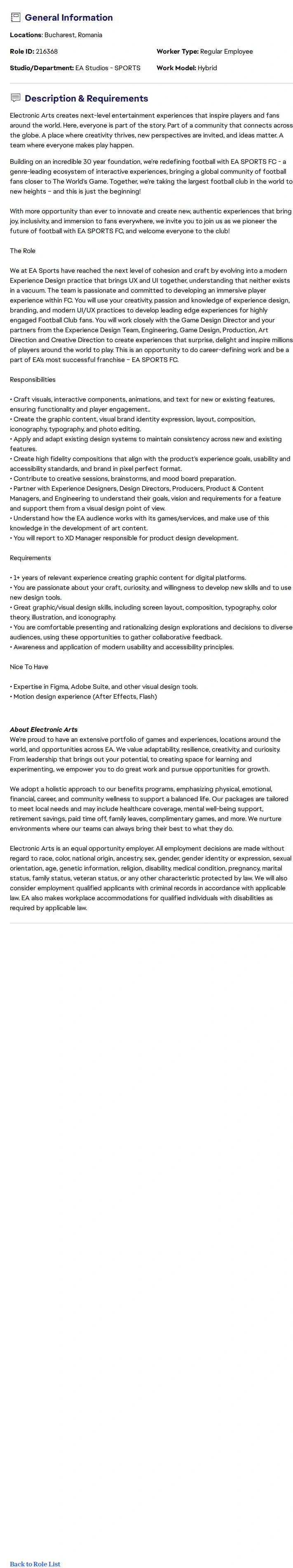 ElectronicArts Associate Experience Designer @ EA Sports FC 채용공고