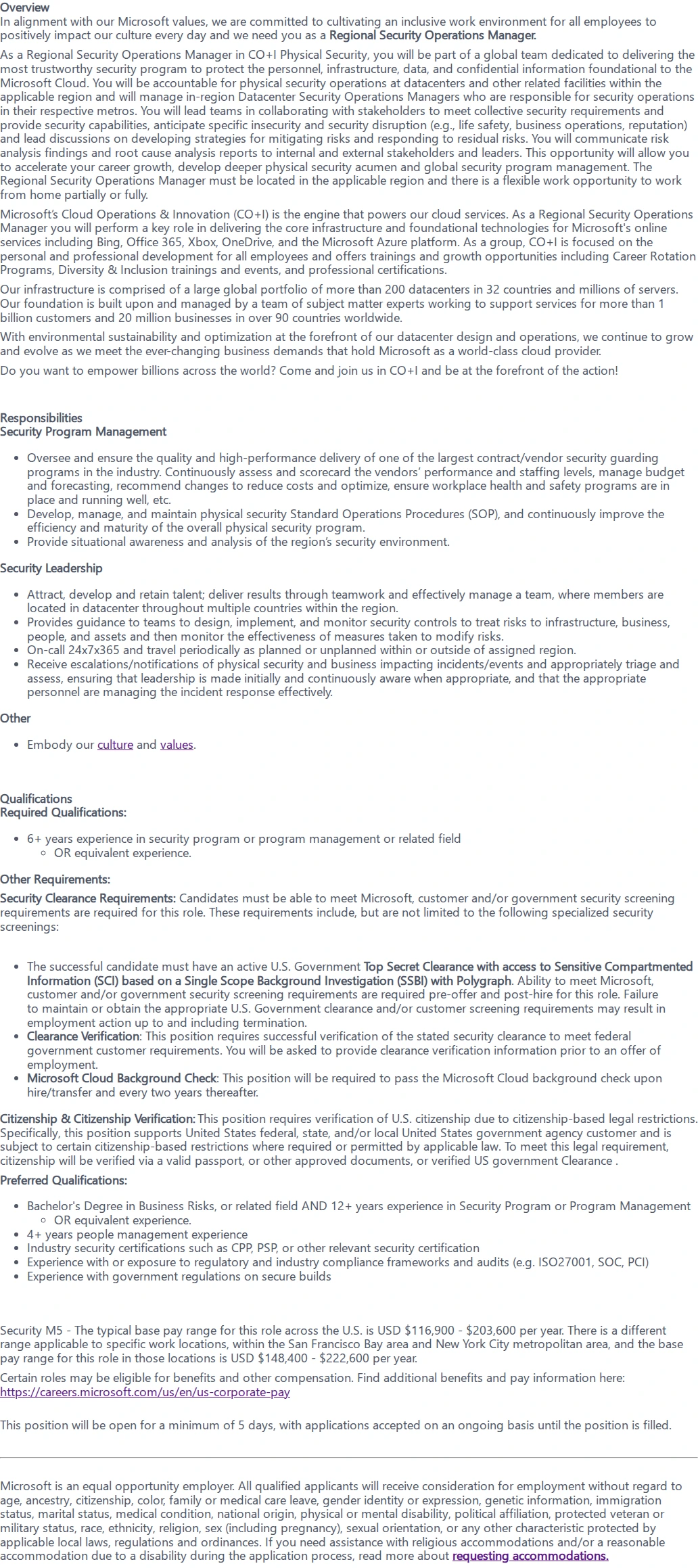 마이크로소프트(Microsoft) Regional Security Operations Manager - CTJ - Poly 채용공고