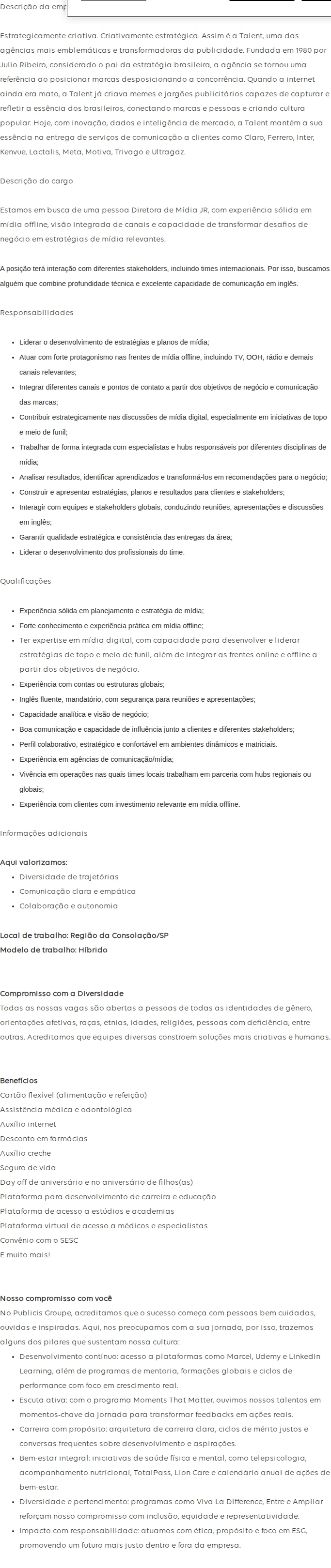 Publicis Groupe Diretor(a) De Mídia JR - Inglês Fluente 채용공고