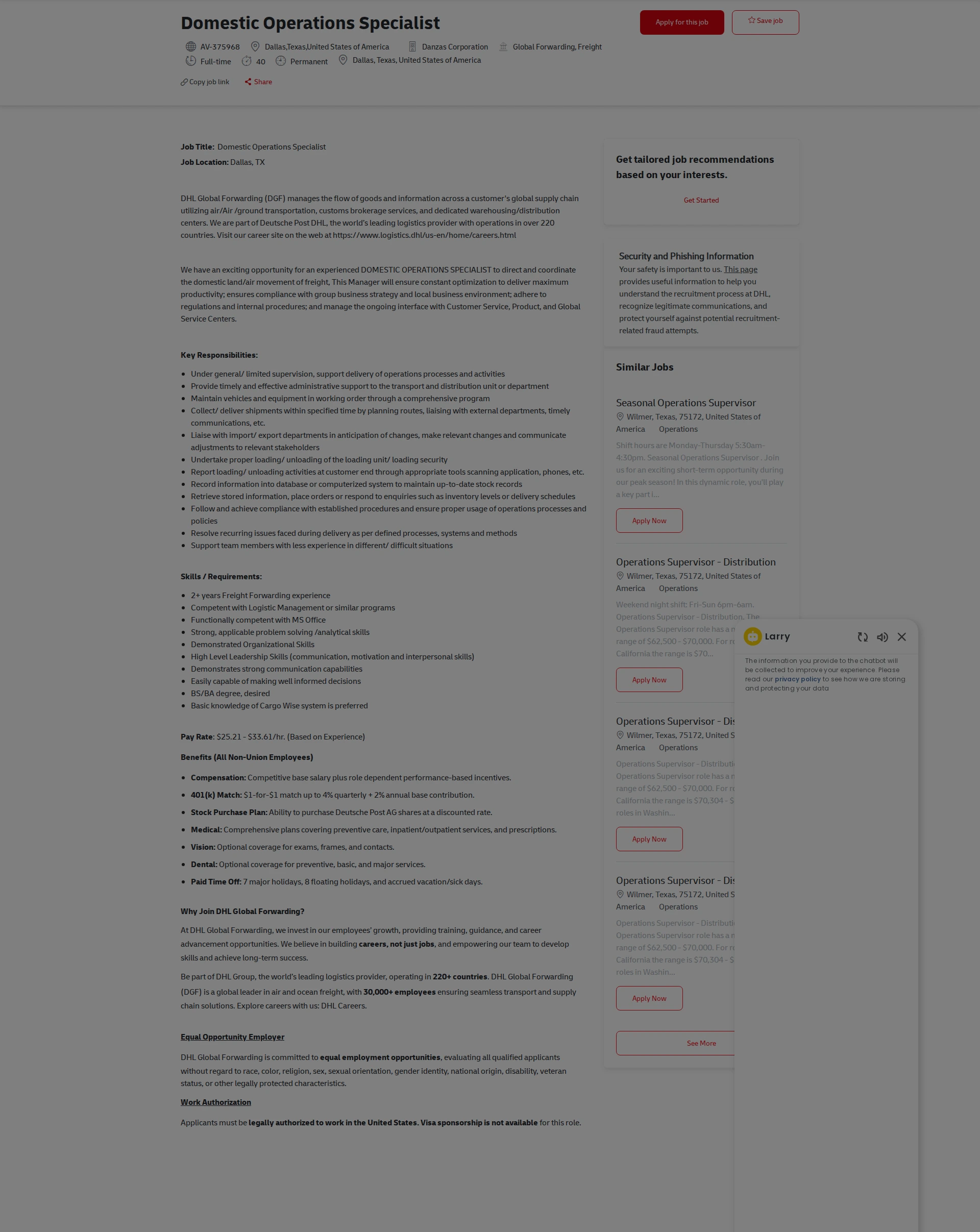 DHL Domestic Operations Specialist 채용공고