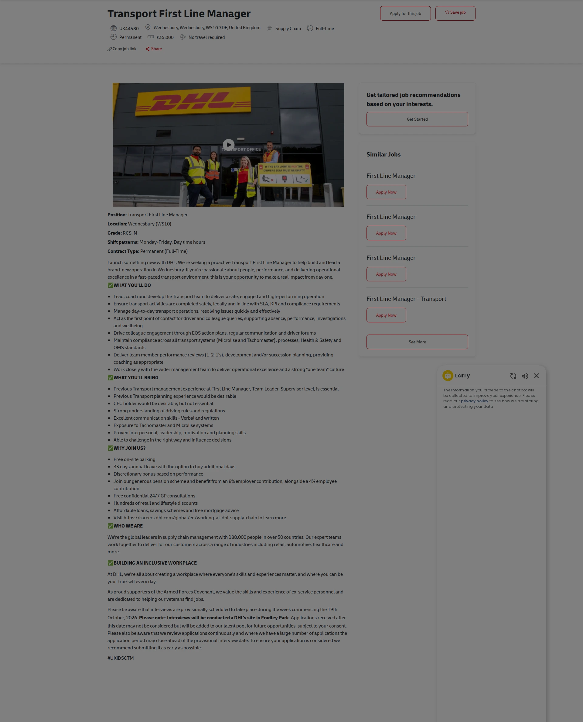 DHL Transport First Line Manager 채용공고
