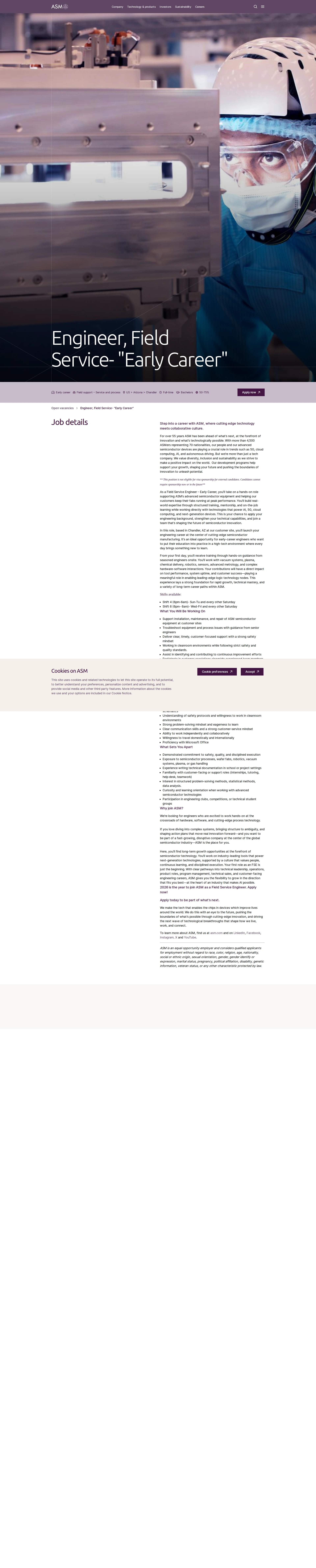 ASM Engineer, Field Service- "Early Career" 채용공고