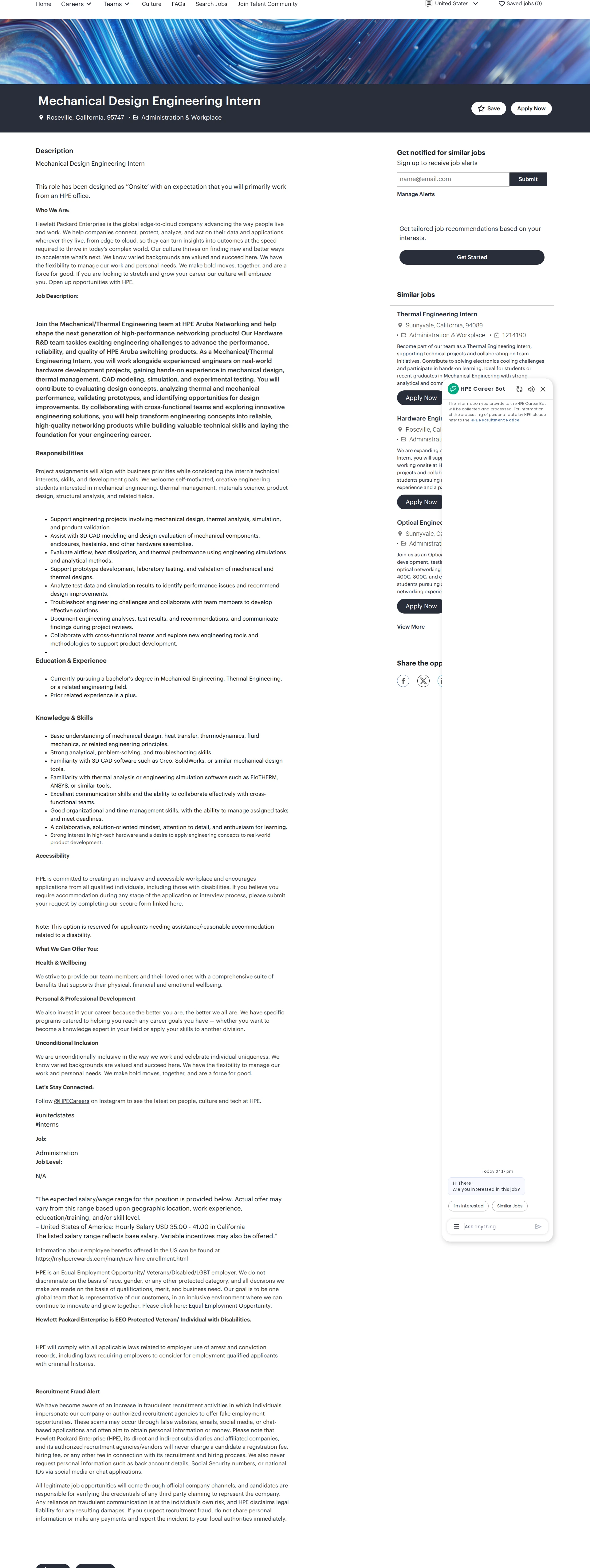 HP Mechanical Design Engineering Intern 채용공고