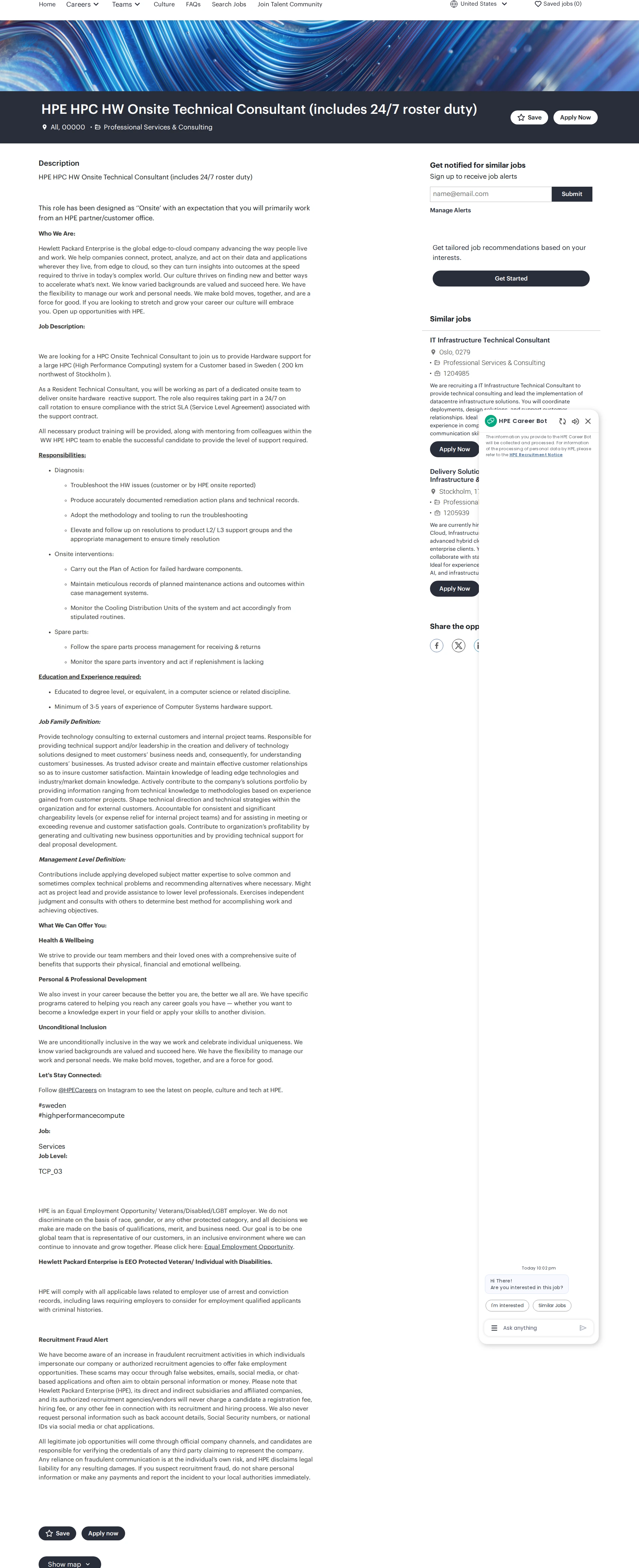 HP HPE HPC HW Onsite Technical Consultant (includes 24/7 roster duty) 채용공고
