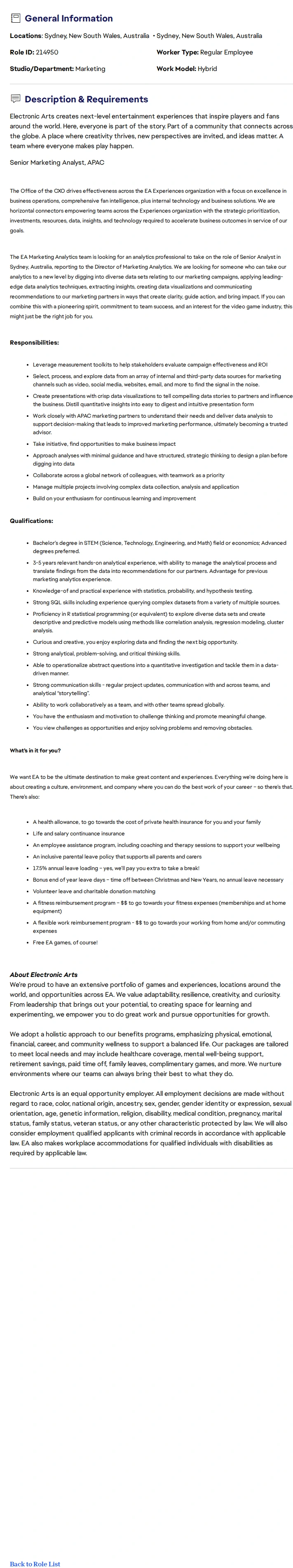 ElectronicArts Senior Marketing Analyst, APAC 채용공고