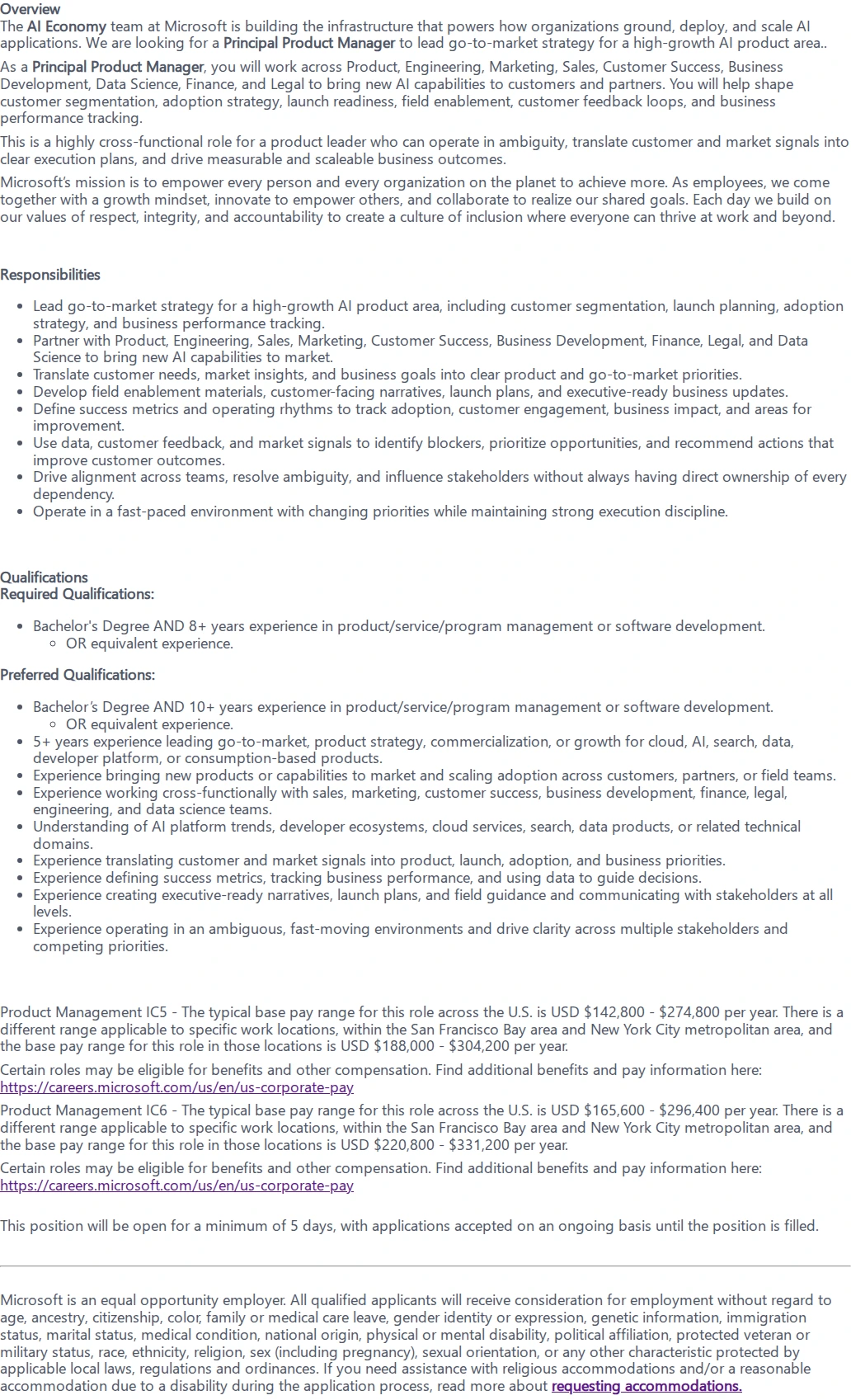 마이크로소프트(Microsoft) Principal Product Manager - GTM Strategy, AI Economy 채용공고