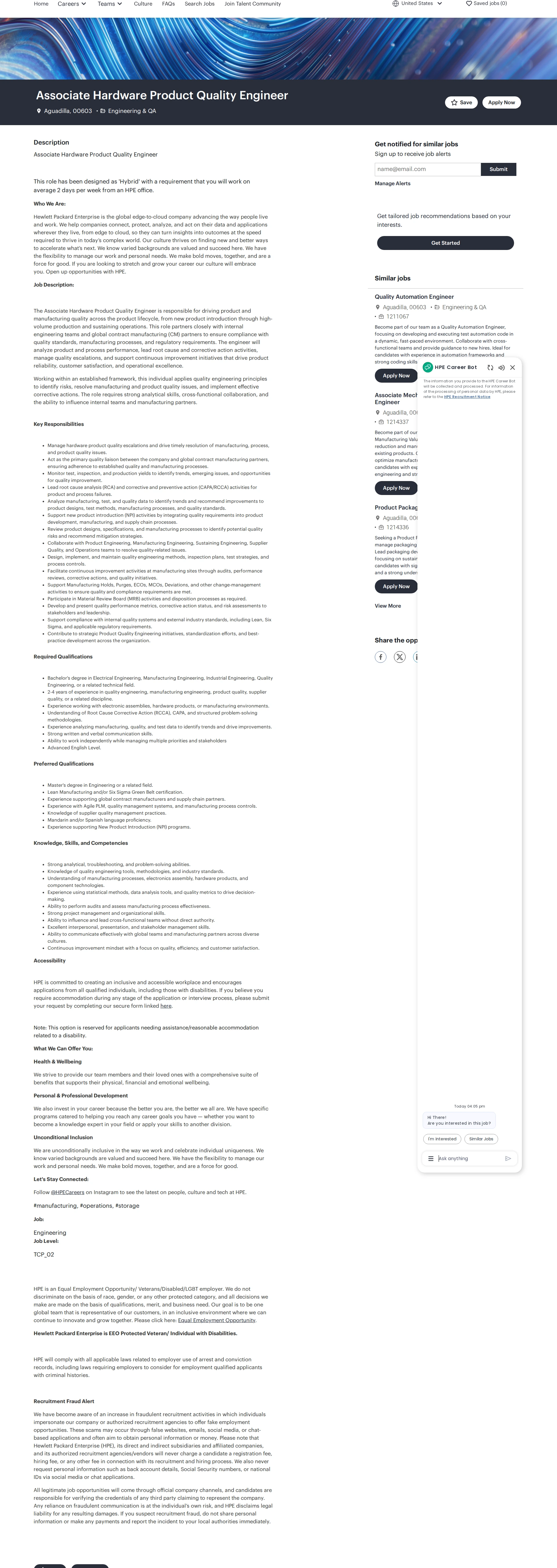 HP Associate Hardware Product Quality Engineer 채용공고