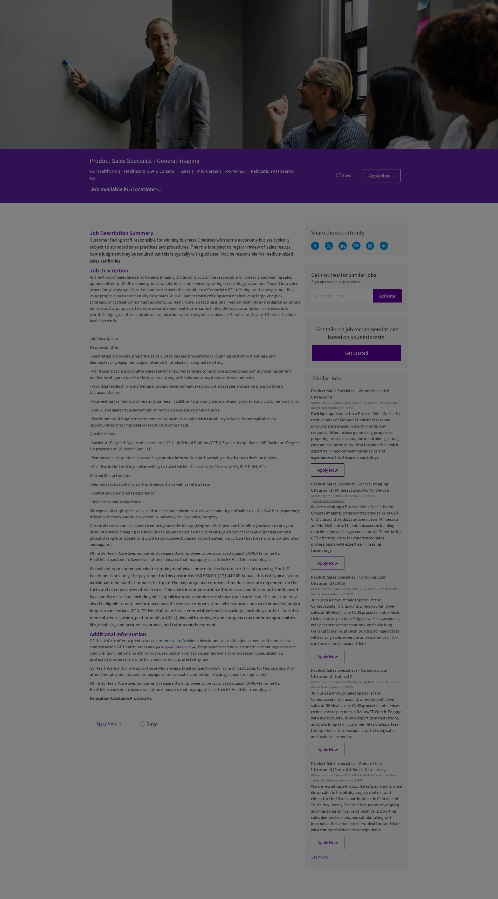 GE헬스케어 Product Sales Specialist - General Imaging 채용공고