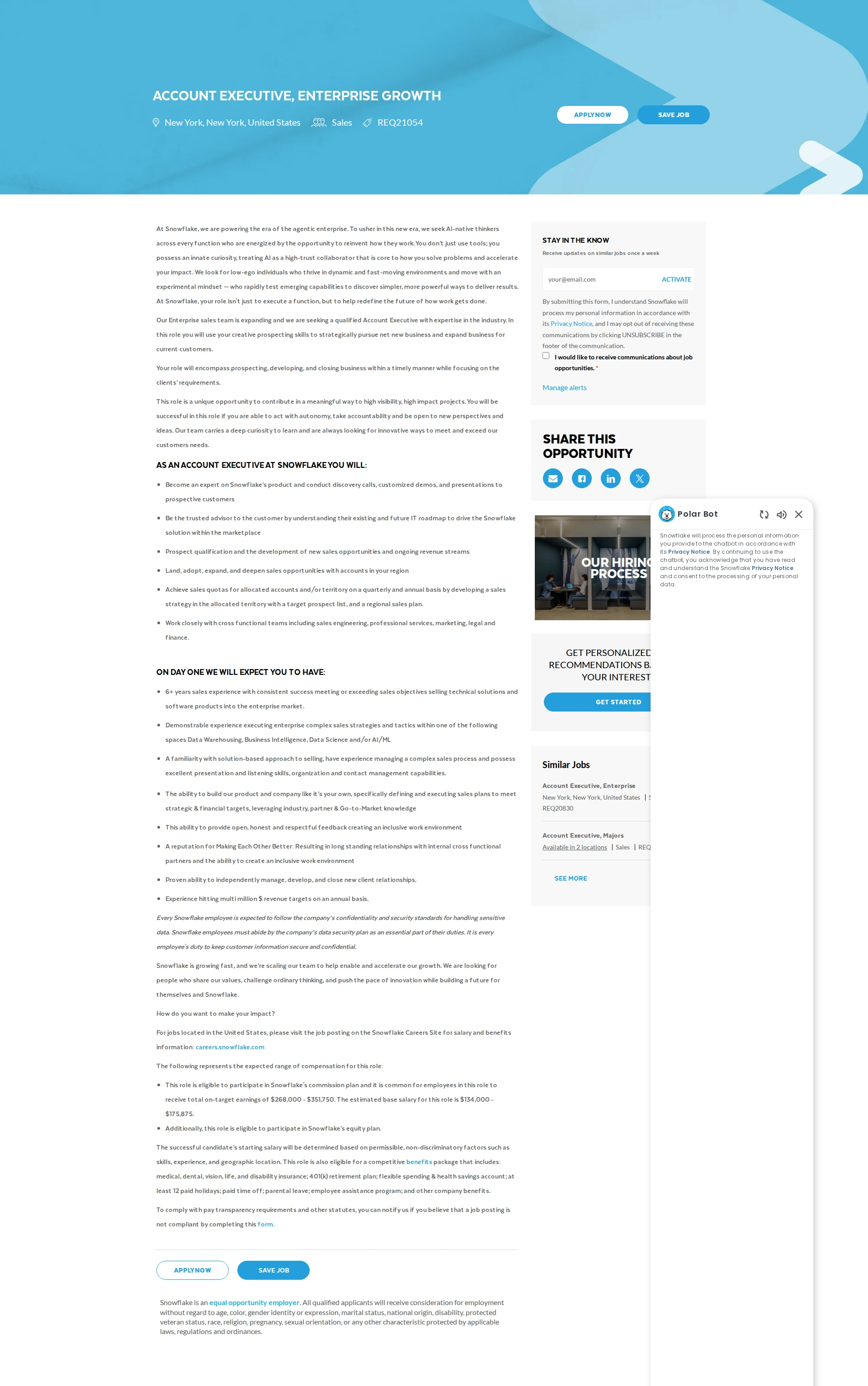 스노우플레이크 Account Executive, Enterprise Growth 채용공고
