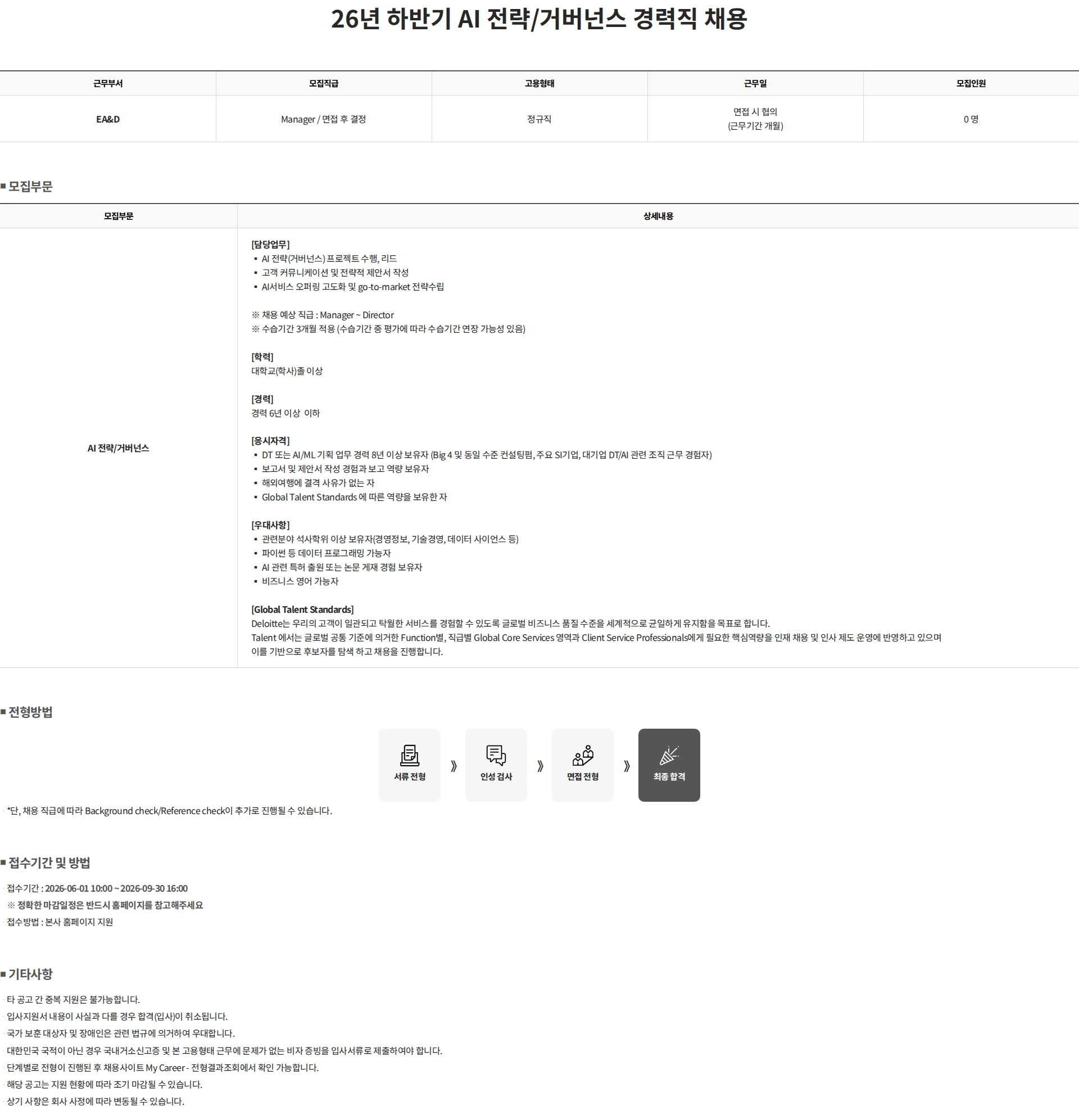 딜로이트안진 26년 하반기 AI 전략/거버넌스 경력직 채용 채용공고
