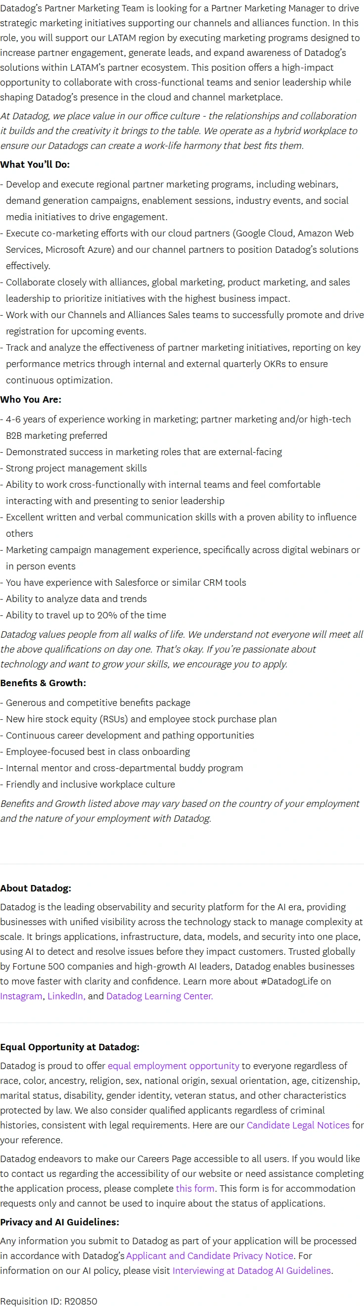 데이터독 Partner Marketing Manager - LATAM 채용공고