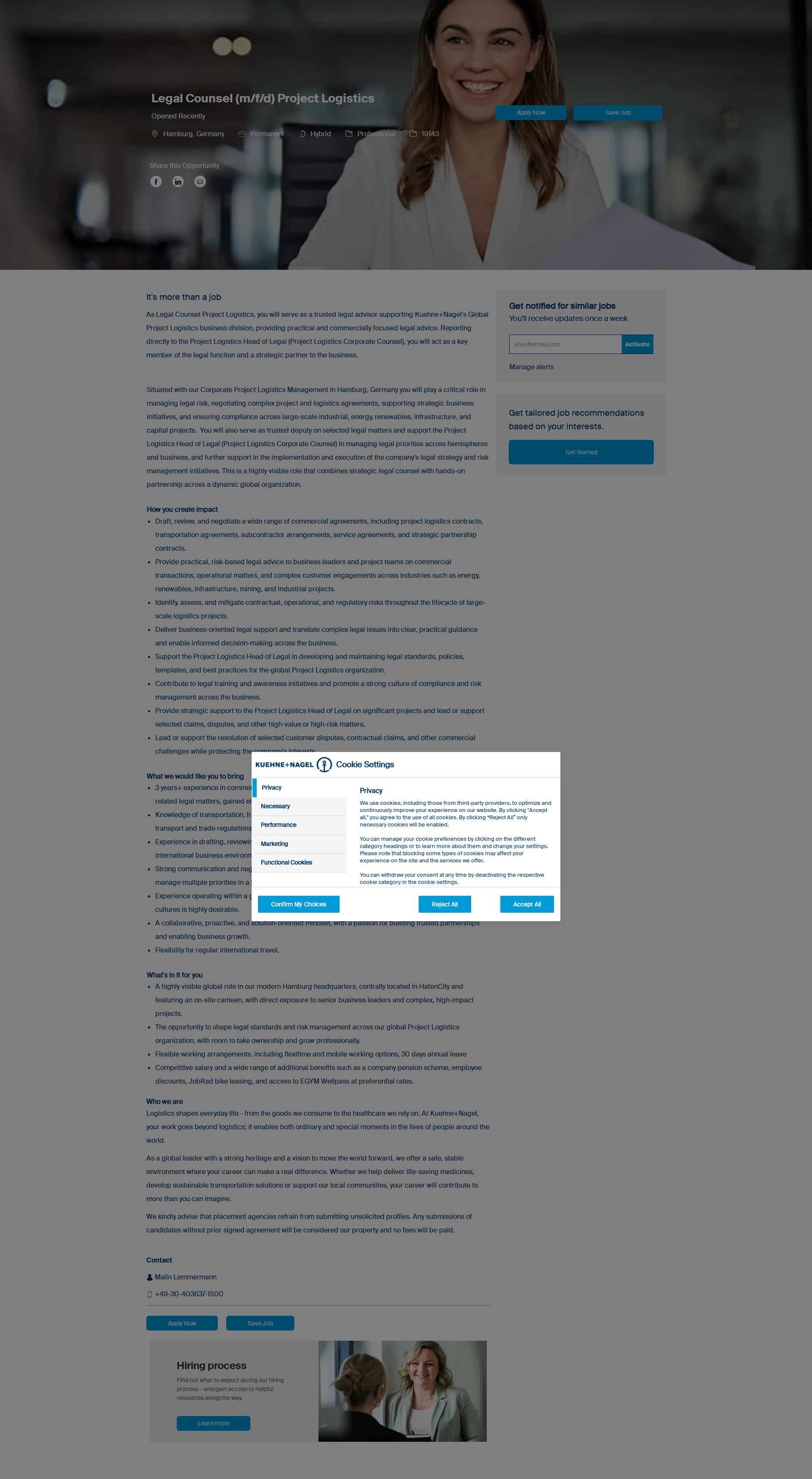 퀴네앤드나겔 Legal Counsel (m/f/d) Project Logistics 채용공고