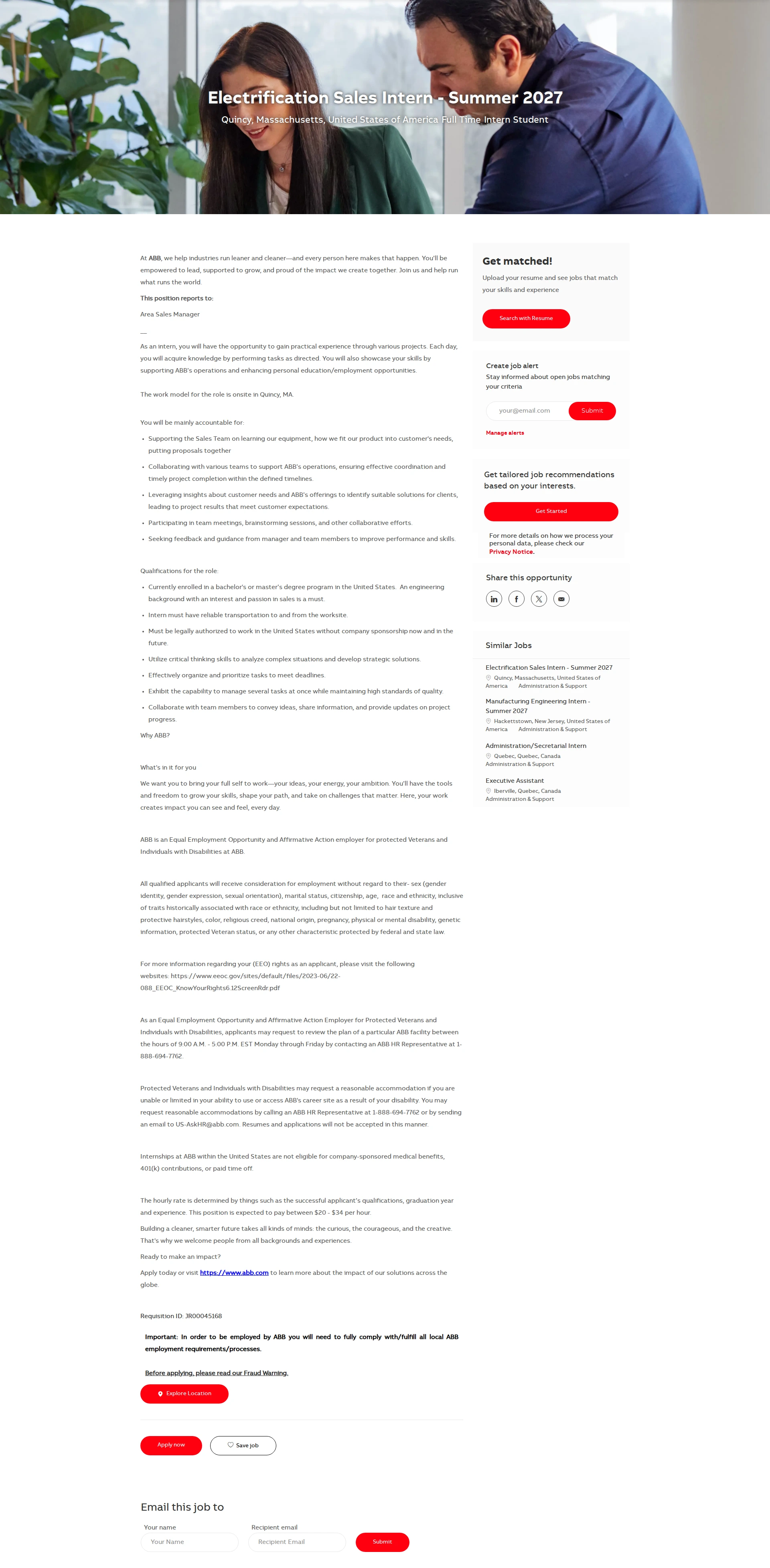 ABB코리아 Electrification Sales Intern -  Summer 2027 채용공고