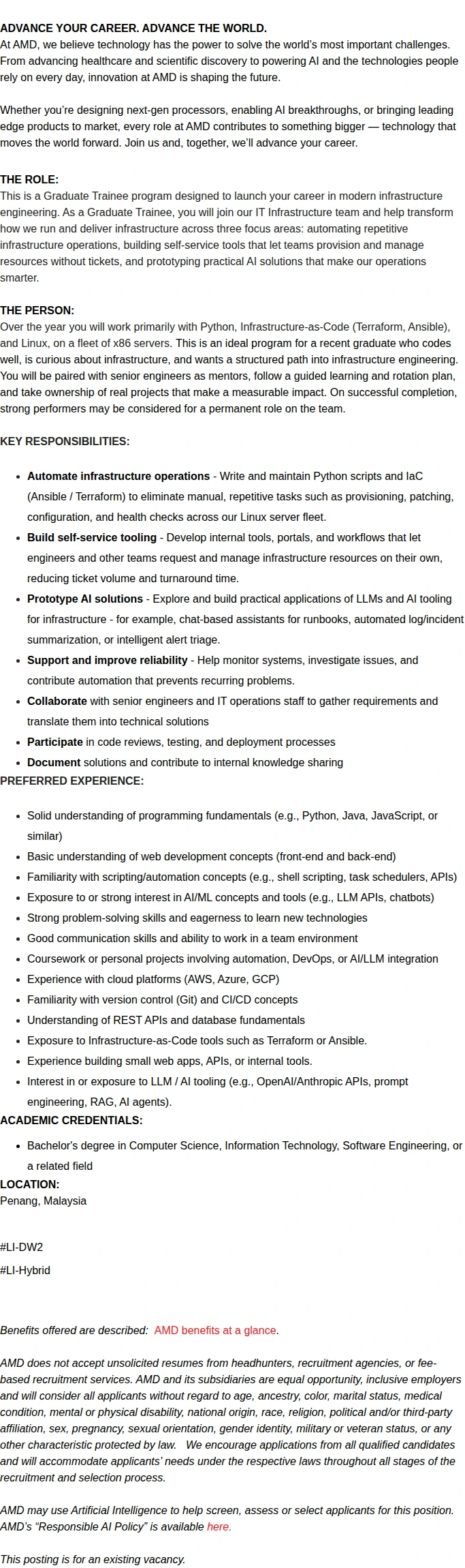 AMD Graduate Trainee - IT Engineer 채용공고