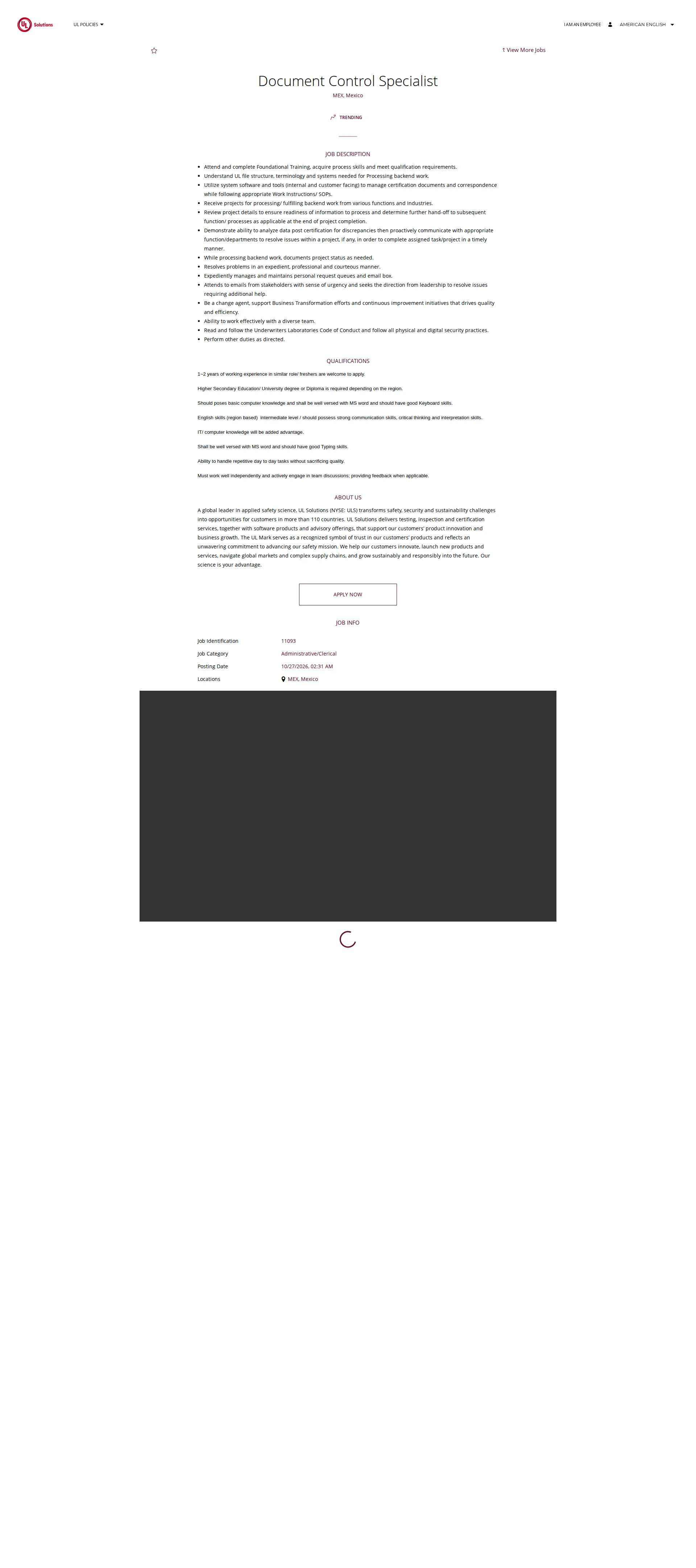 UL Solutions Document Control Specialist 채용공고