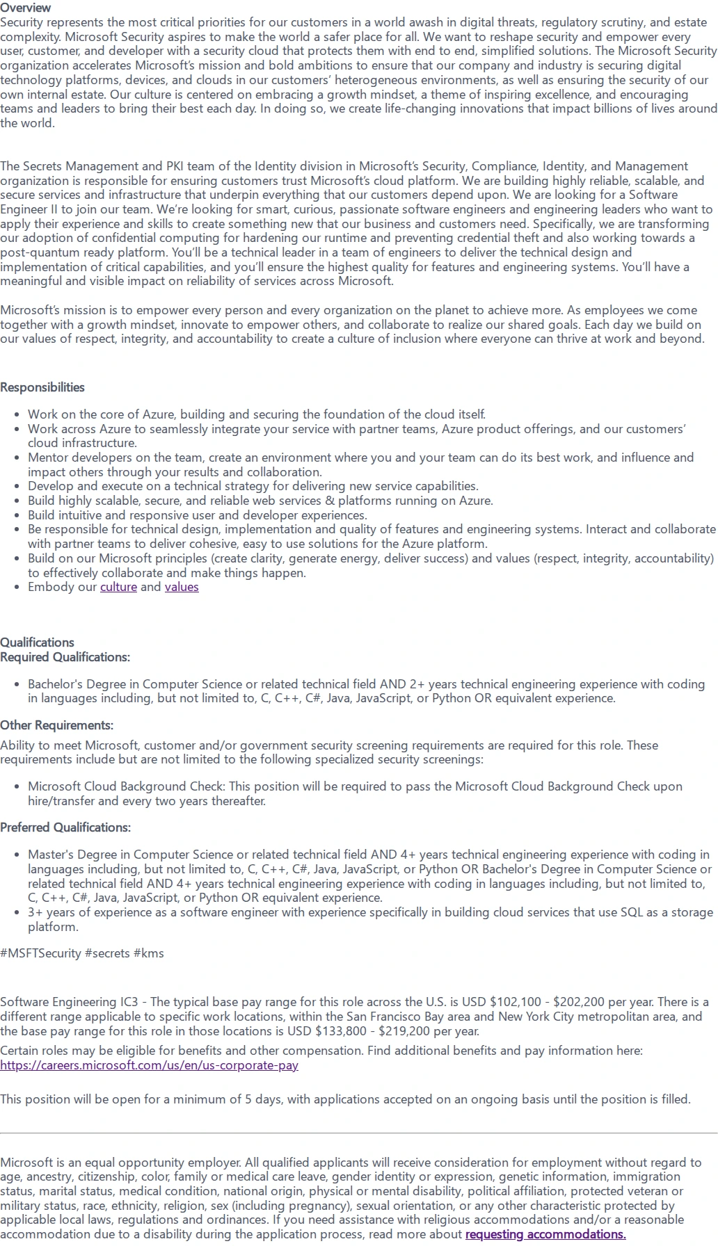 마이크로소프트(Microsoft) Software Engineer II 채용공고