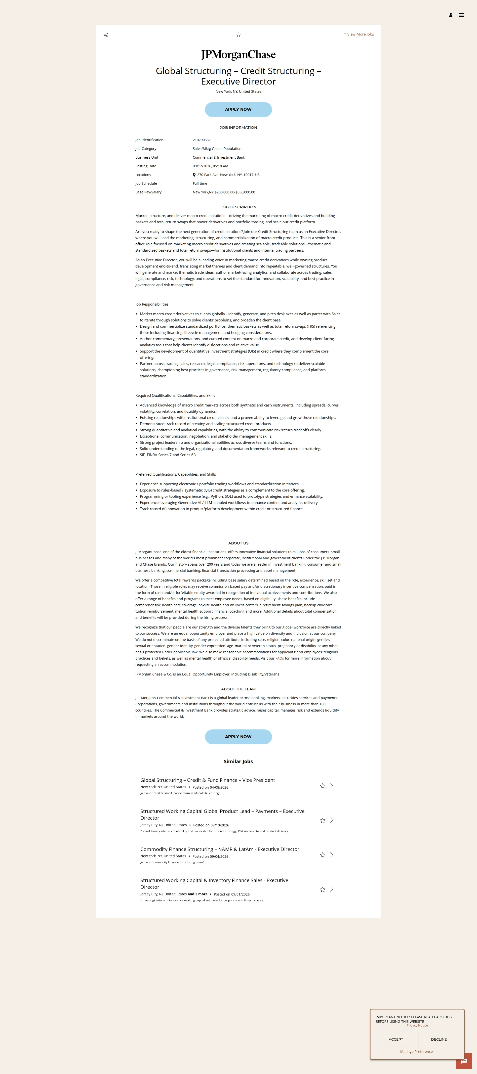 JPMorganChase Global Structuring – Credit Structuring – Executive Director 채용공고