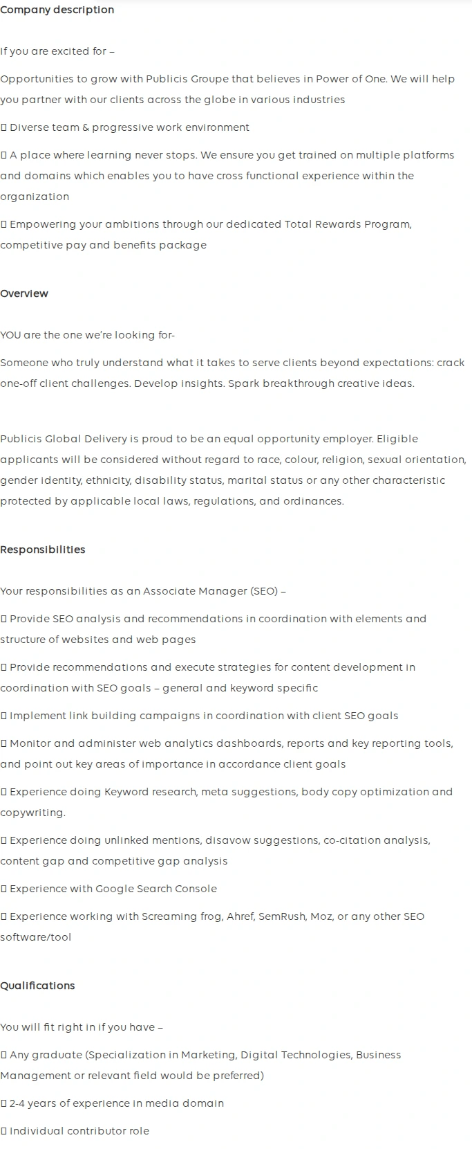 Publicis Groupe Media Performance Associate Manager - SEO 채용공고