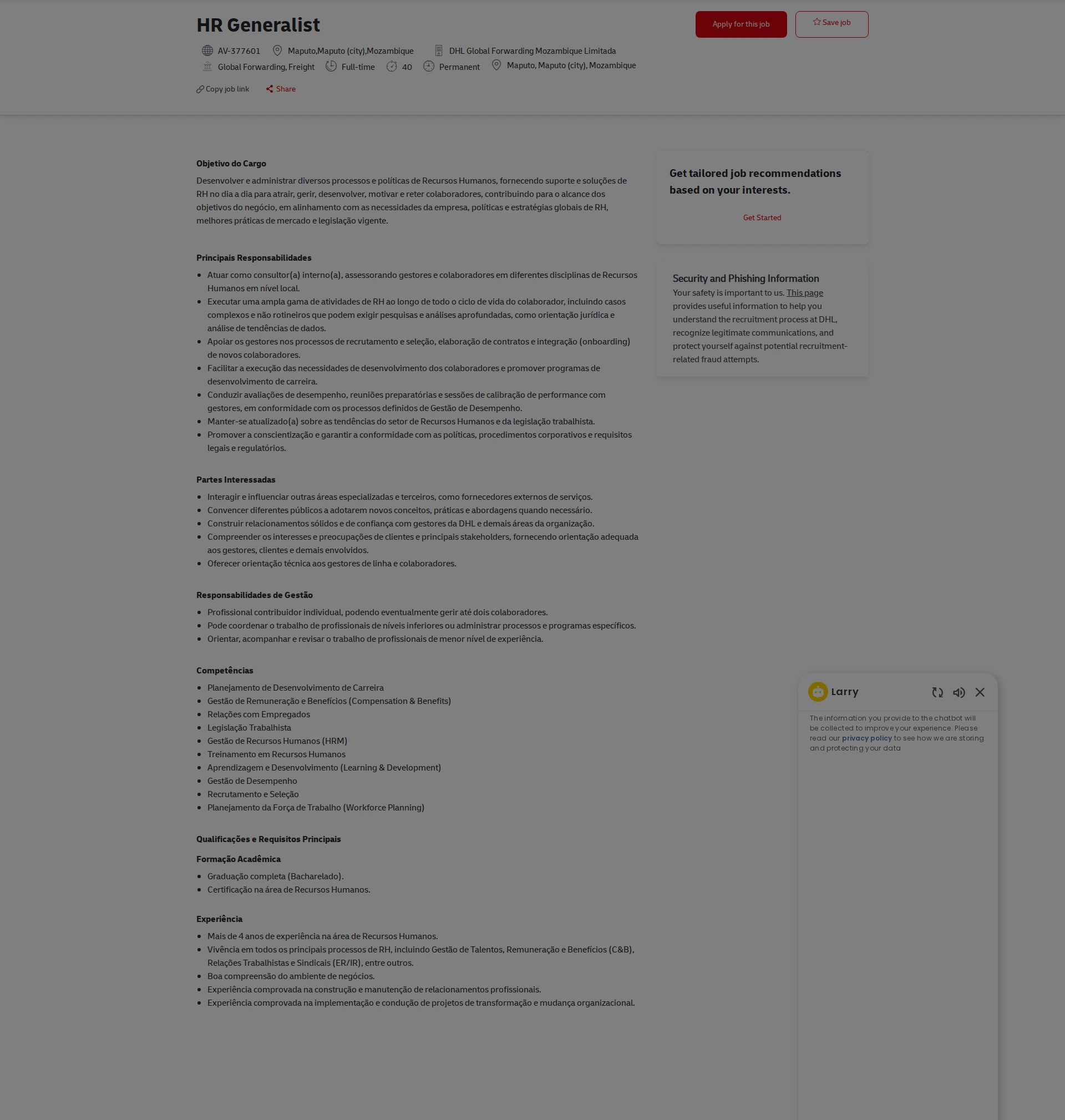 DHL HR Generalist 채용공고