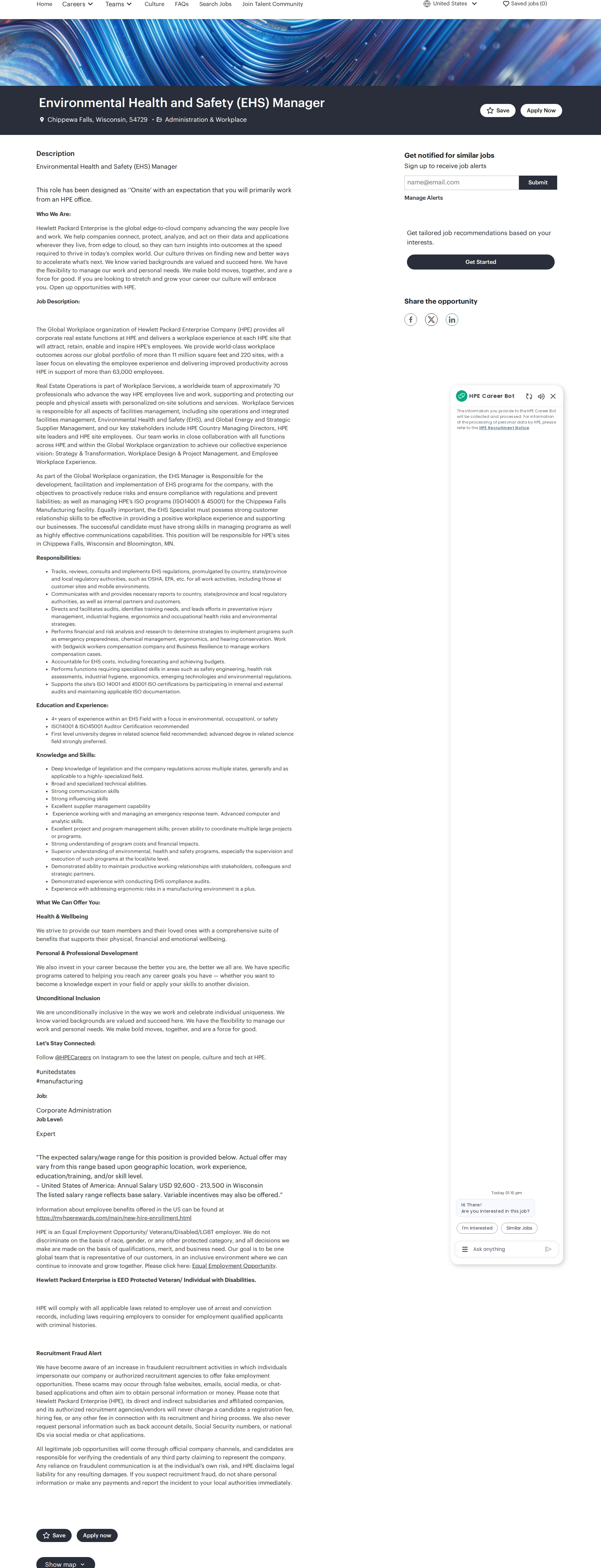 HP Environmental Health and Safety (EHS) Manager 채용공고