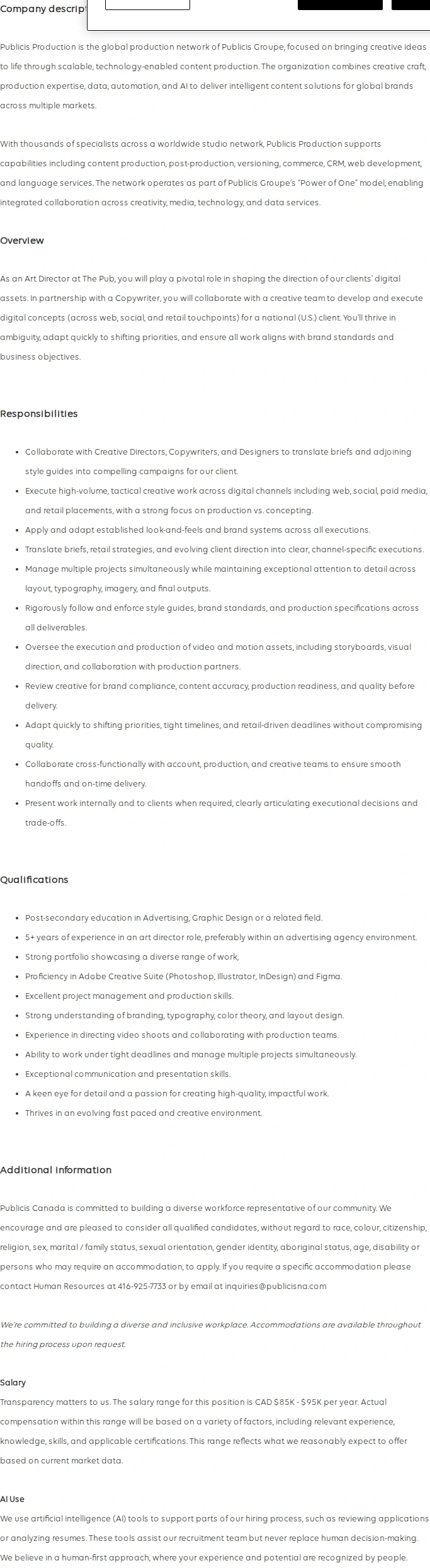 Publicis Groupe Art Director 채용공고