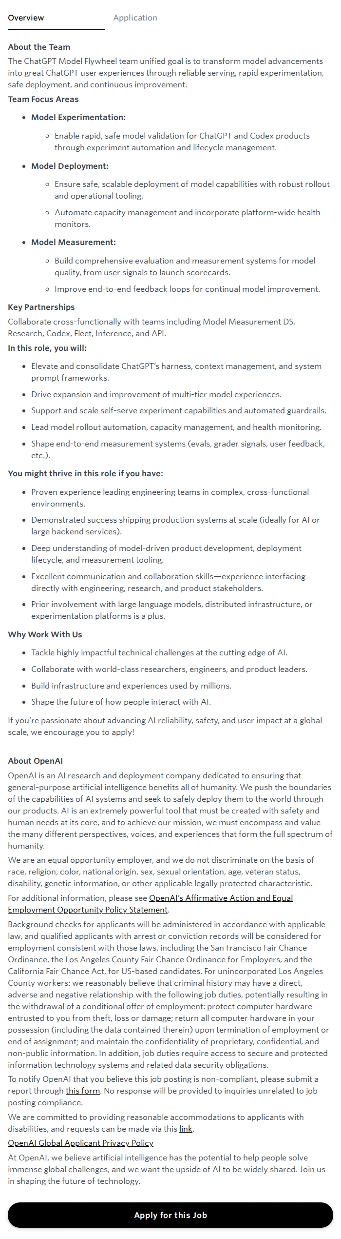 오픈에이아이(OpenAI) Engineering Manager, Model Flywheel 채용공고