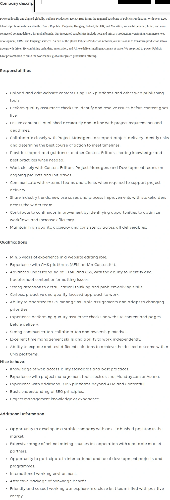Publicis Groupe Senior Content Publisher 채용공고