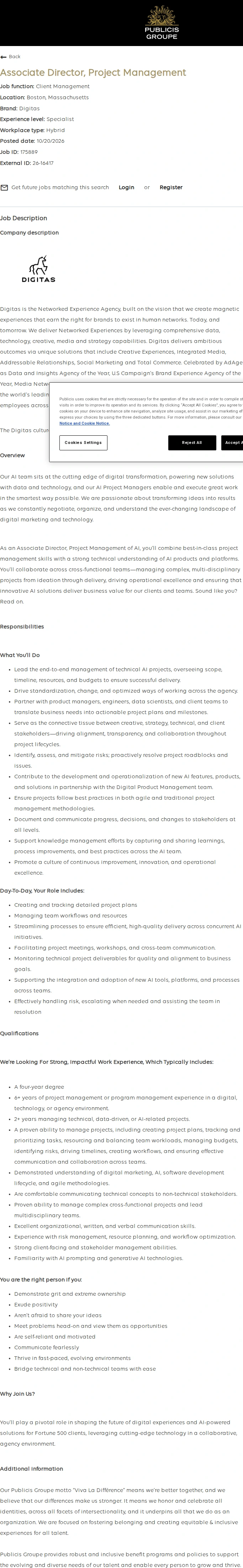 Publicis Groupe Associate Director, Project Management 채용공고