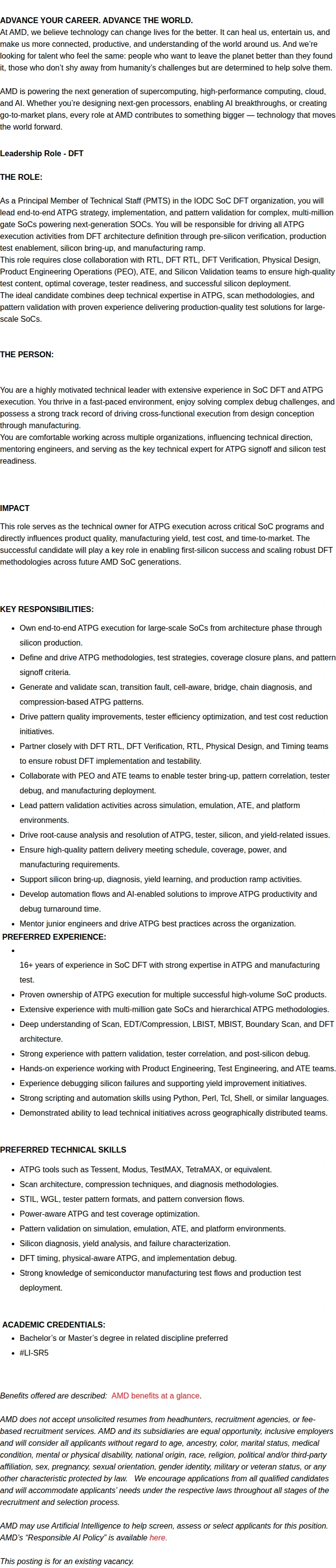 AMD Leadership Role - DFT 채용공고