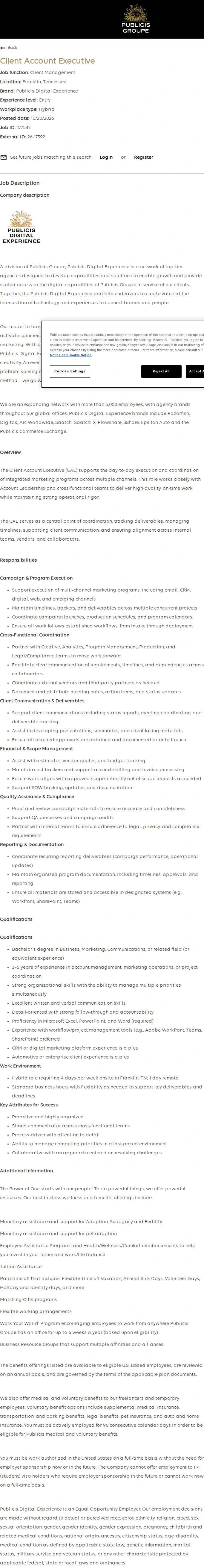 Publicis Groupe Client Account Executive 채용공고