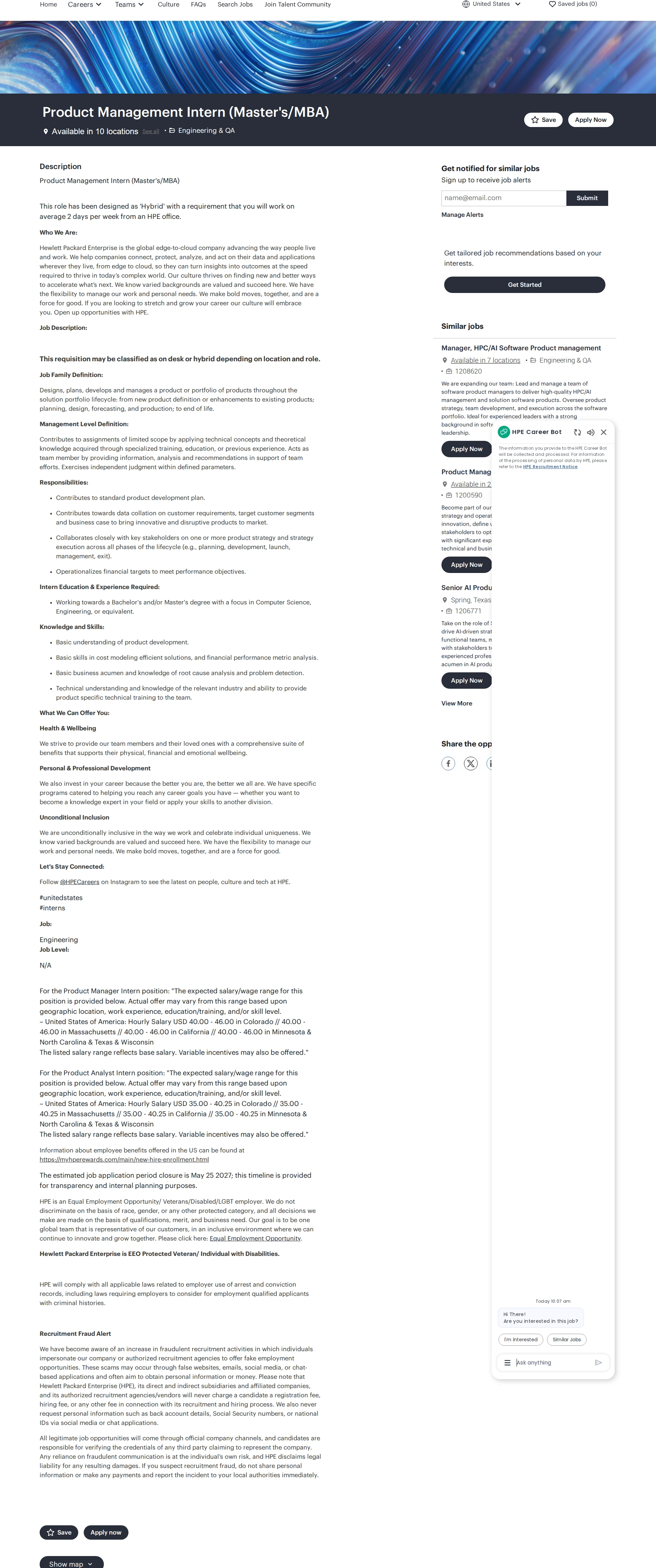 HP Product Management Intern (Master's/MBA) 채용공고