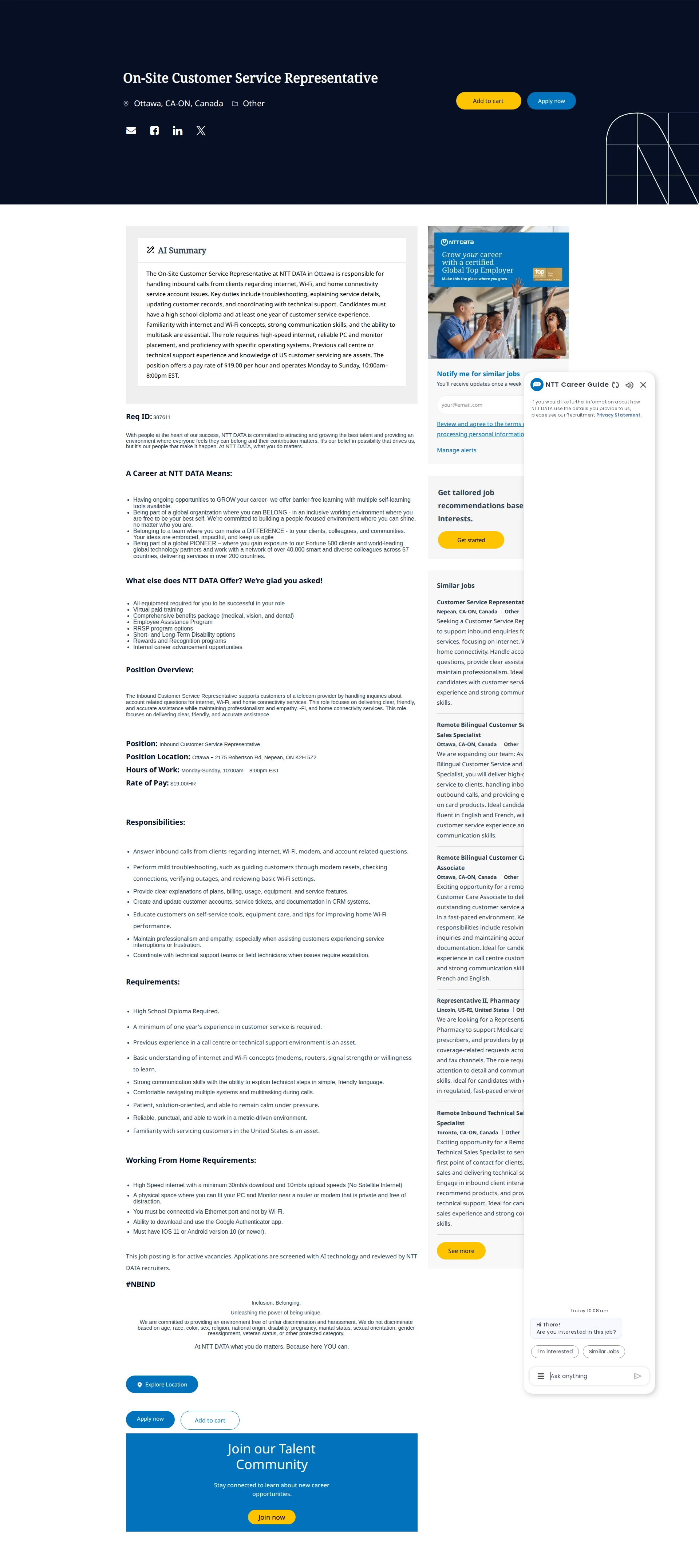NTT데이터 On-Site Customer Service Representative 채용공고