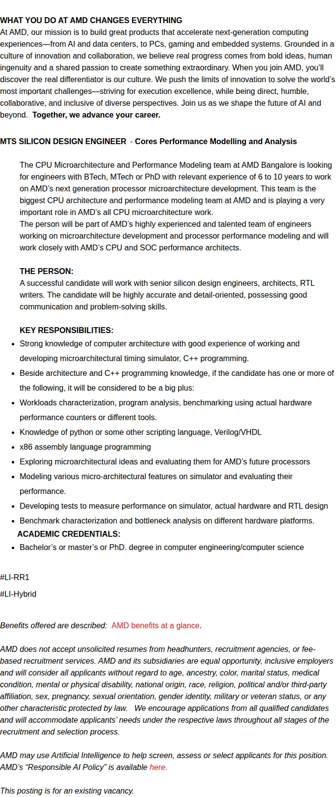 AMD RTL Design Lead - CPU Team 채용공고