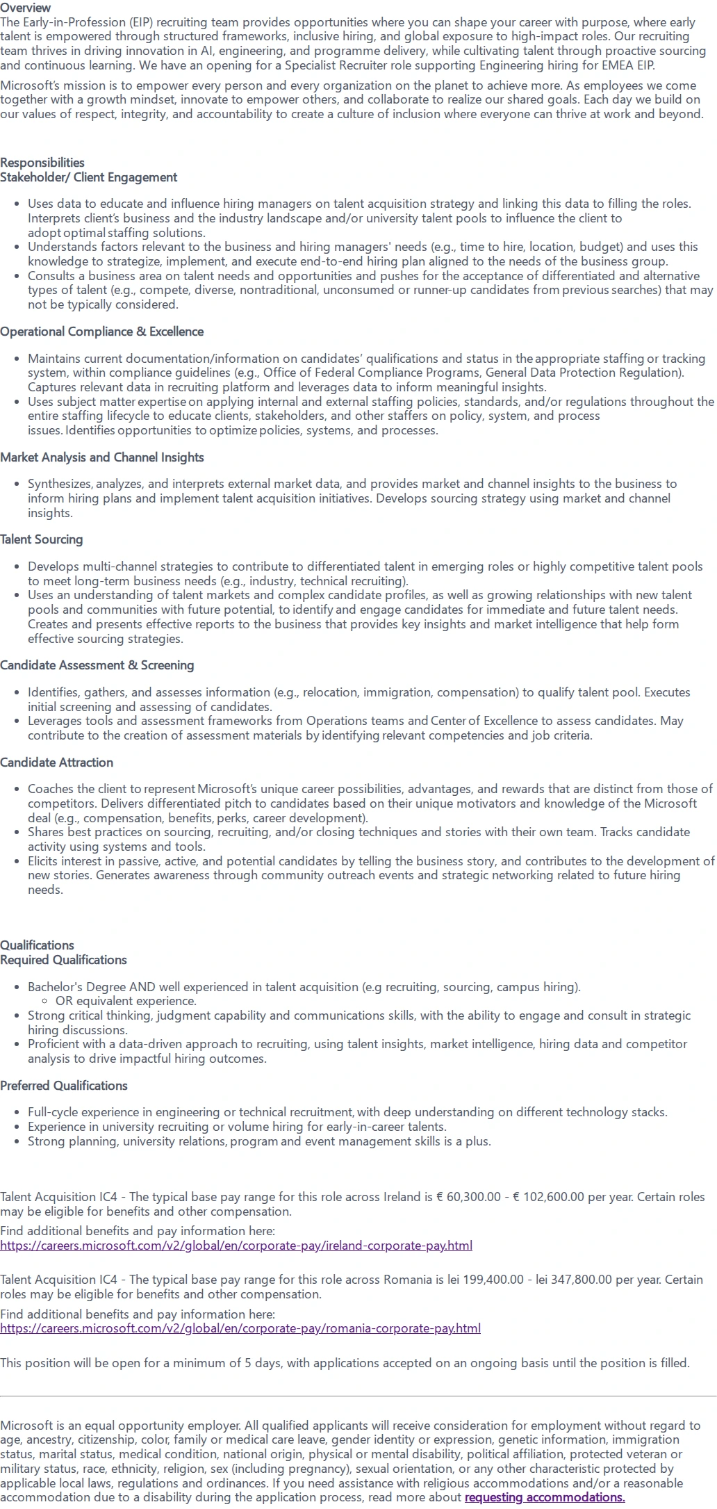 마이크로소프트(Microsoft) Specialist Recruiter, Early-in-Profession 채용공고