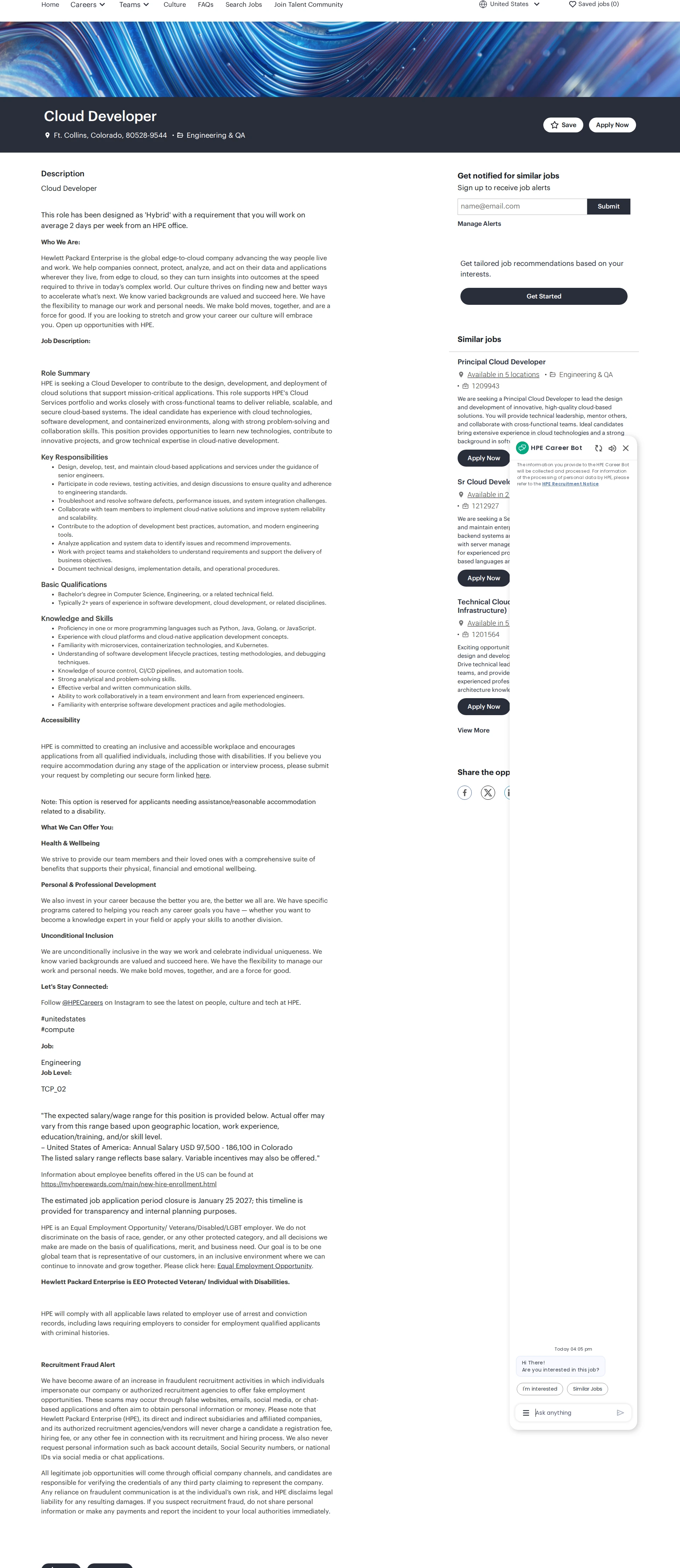 HP Cloud Developer 채용공고