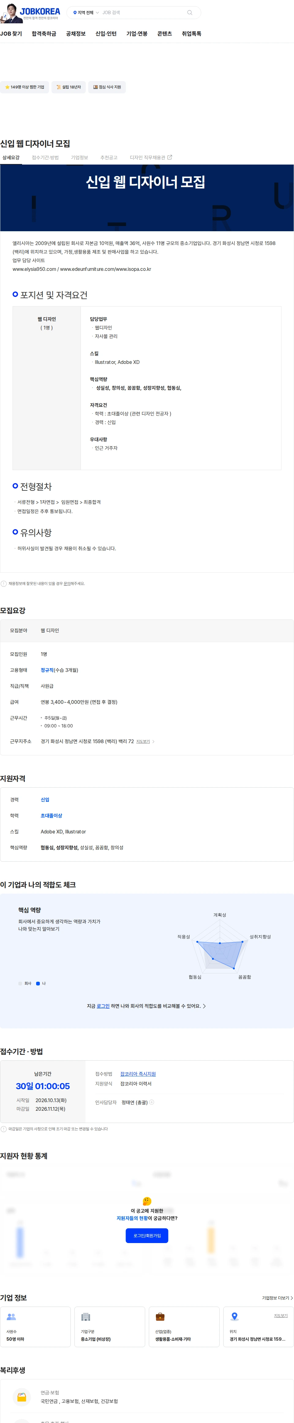 엘리시아 신입 웹 디자이너 모집 채용공고
