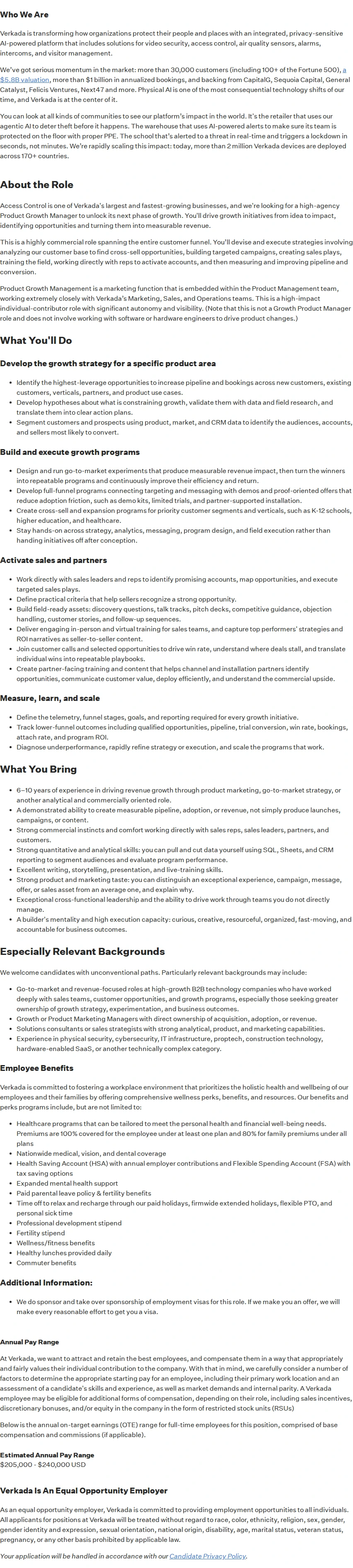 버카다 Growth Product Manager, Access Control 채용공고