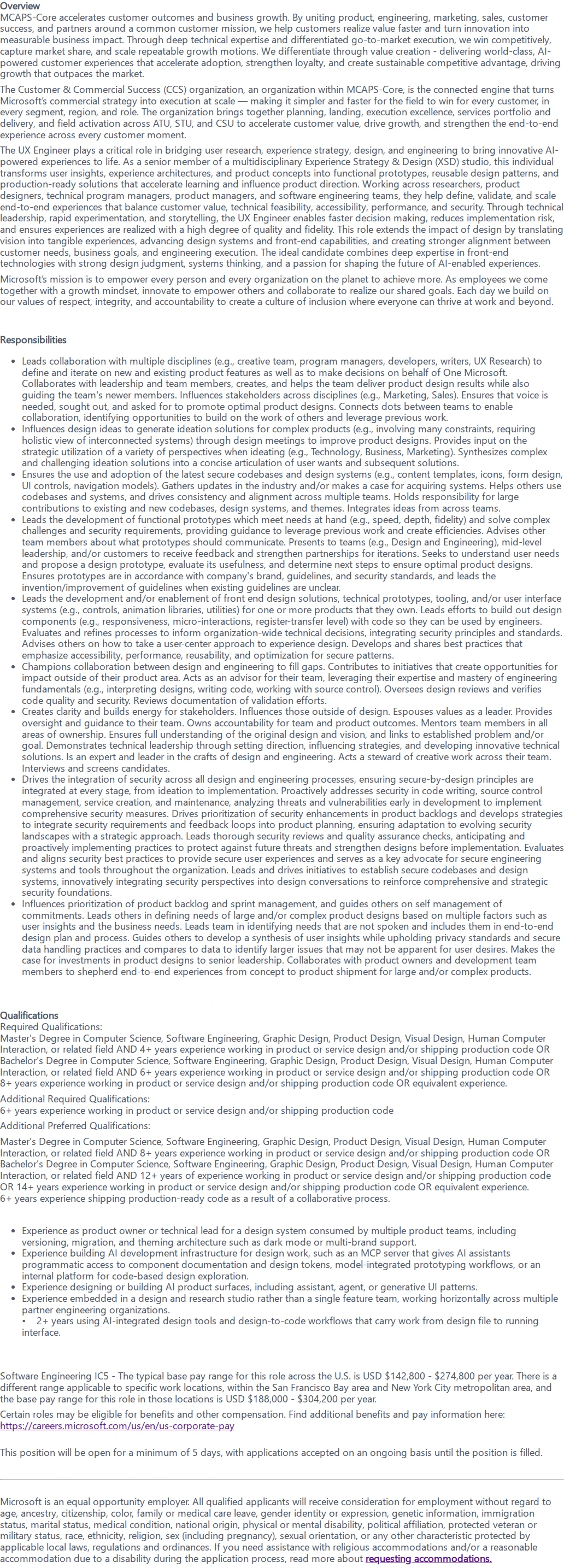 마이크로소프트(Microsoft) Principal UX Engineering Lead 채용공고