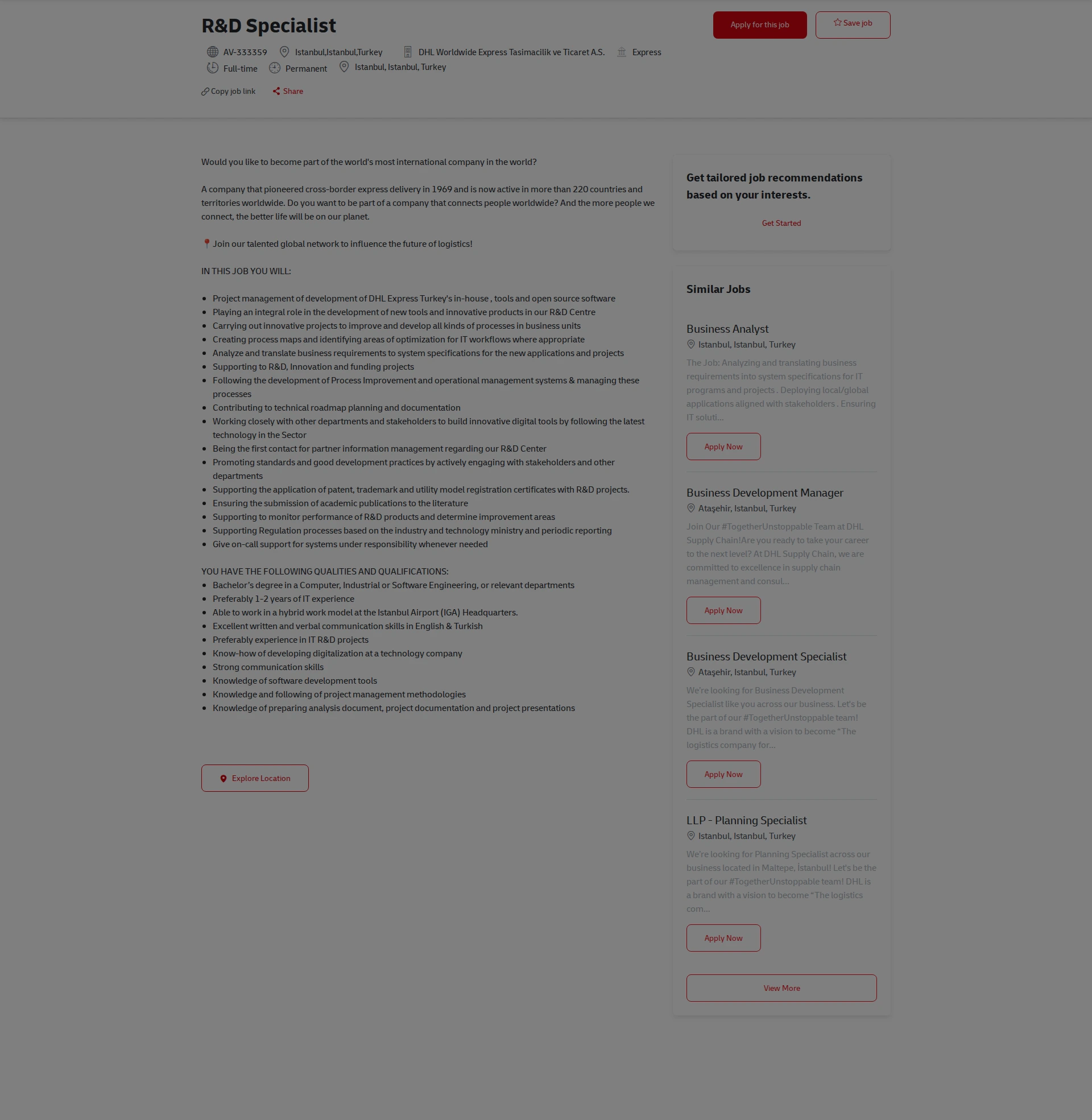 DHL R&D Specialist 채용공고