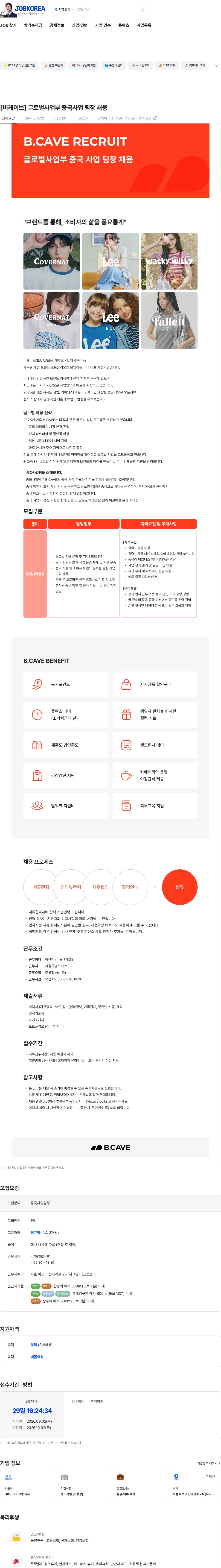 비케이브 [비케이브] 글로벌사업부 중국사업 팀장 채용 채용공고