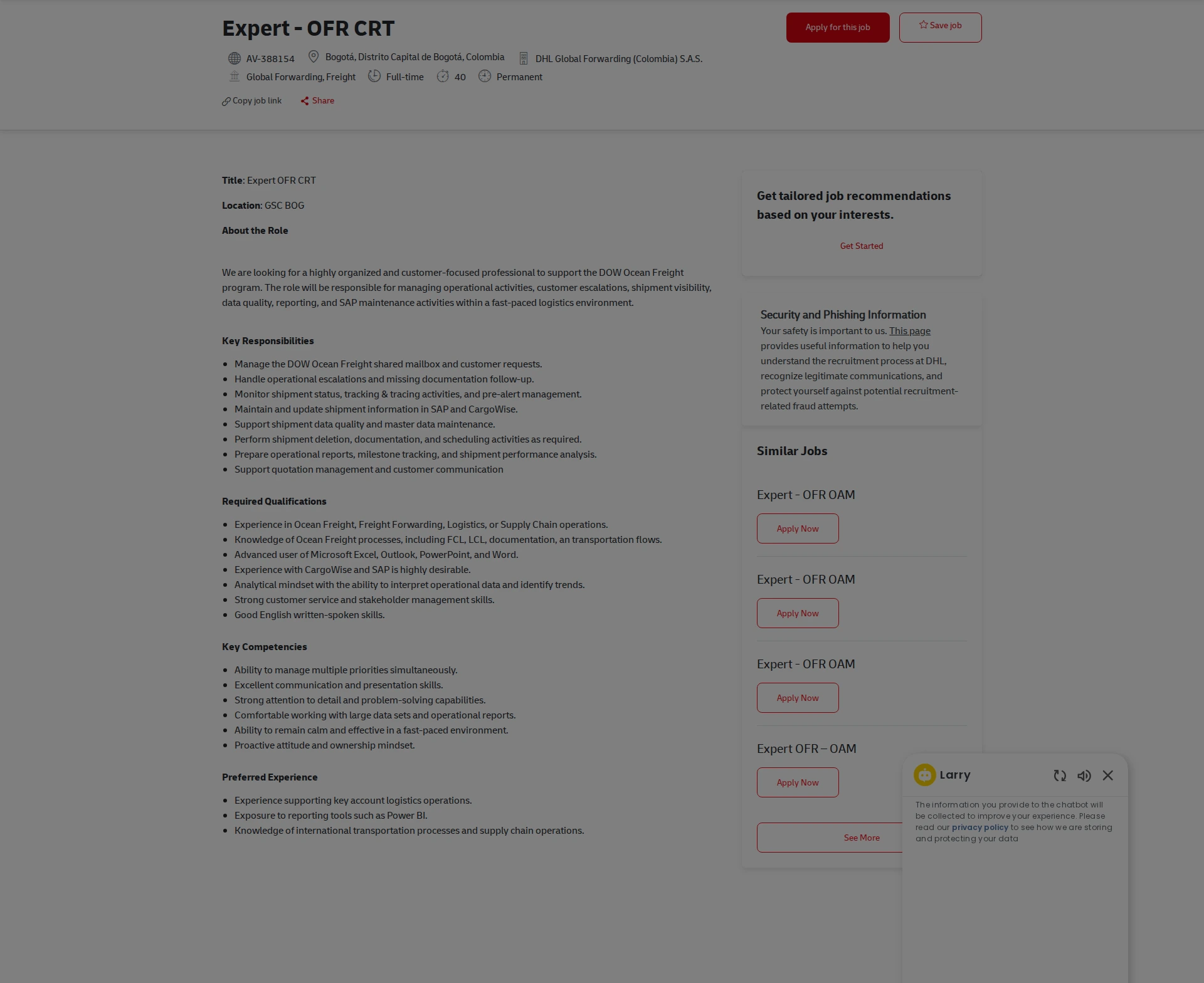 DHL Expert - OFR CRT 채용공고